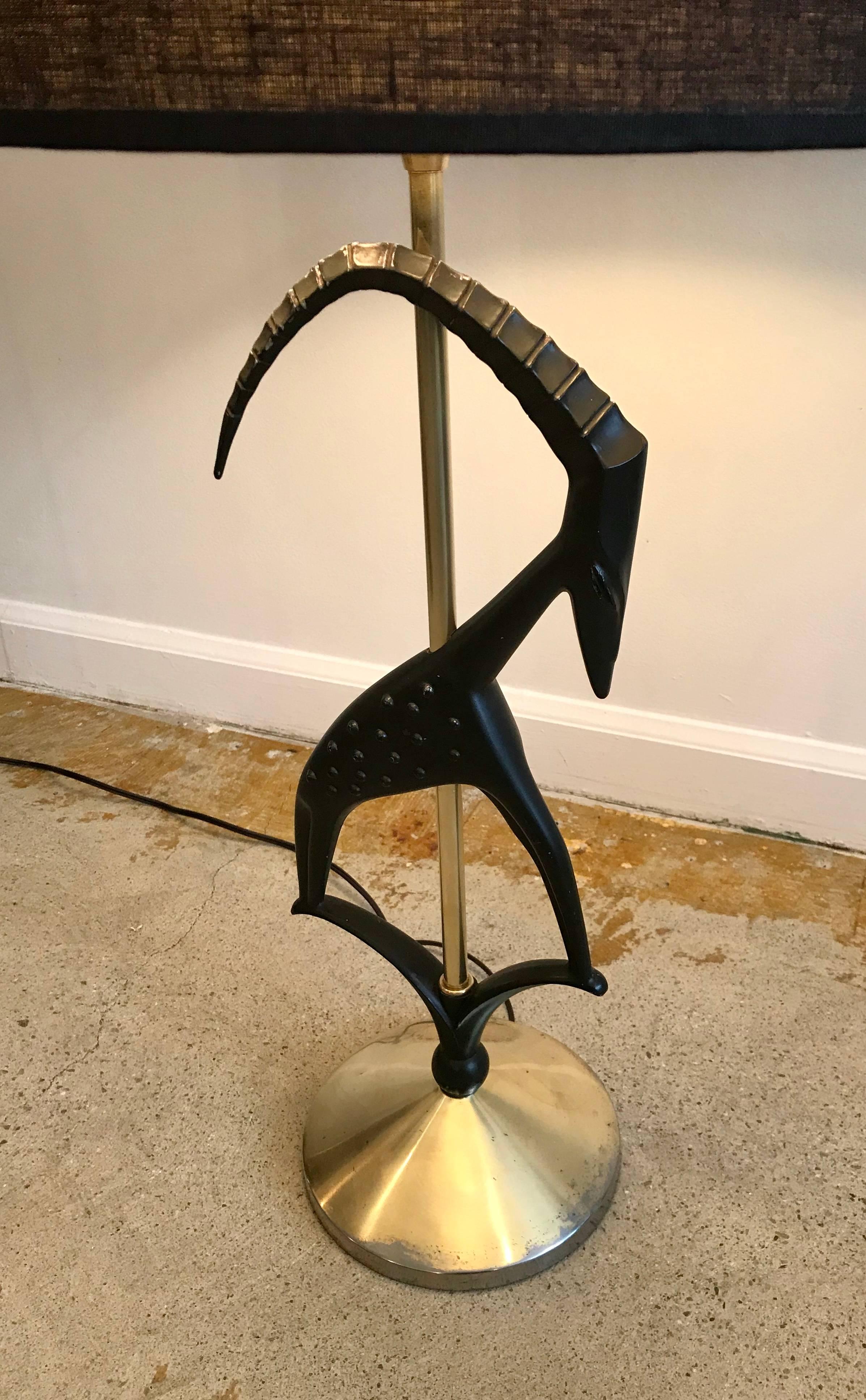 Very cool sculptured Gazelle table lamp by Rembrandt Lamp Co, professionally restored and rewired but maintaining it's original finish and beauty. Cloth shade not included.