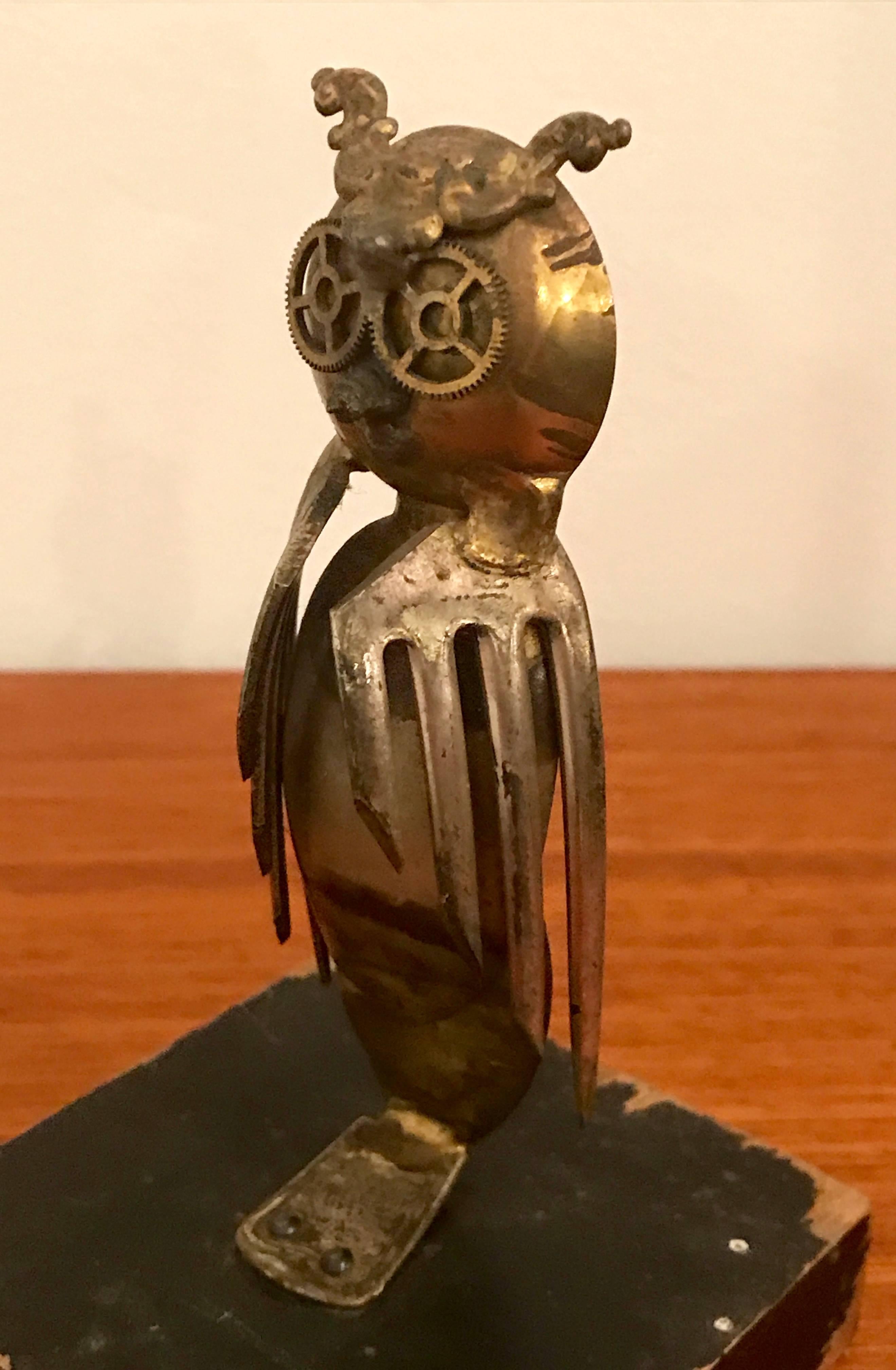 Italian Brutalist Steampunk Owl Sculpture by Casa Del Arte, 1971 For Sale