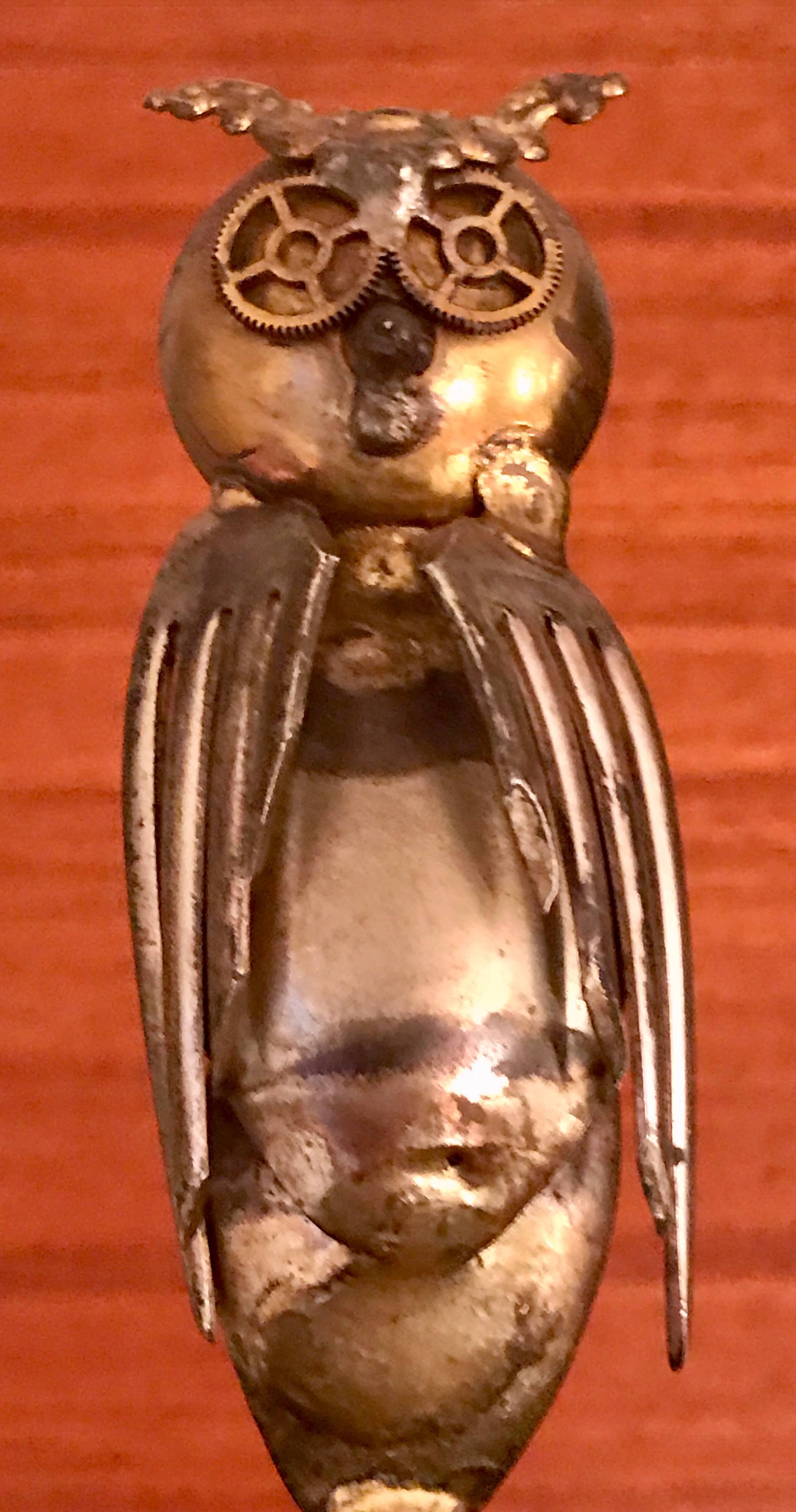 Brutalist Steampunk Owl Sculpture by Casa Del Arte, 1971 In Good Condition In Bedford Hills, NY