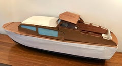 Large Scale Hand Crafted American Folk Art Cabin Cruiser Boat, Nautical, 1950's