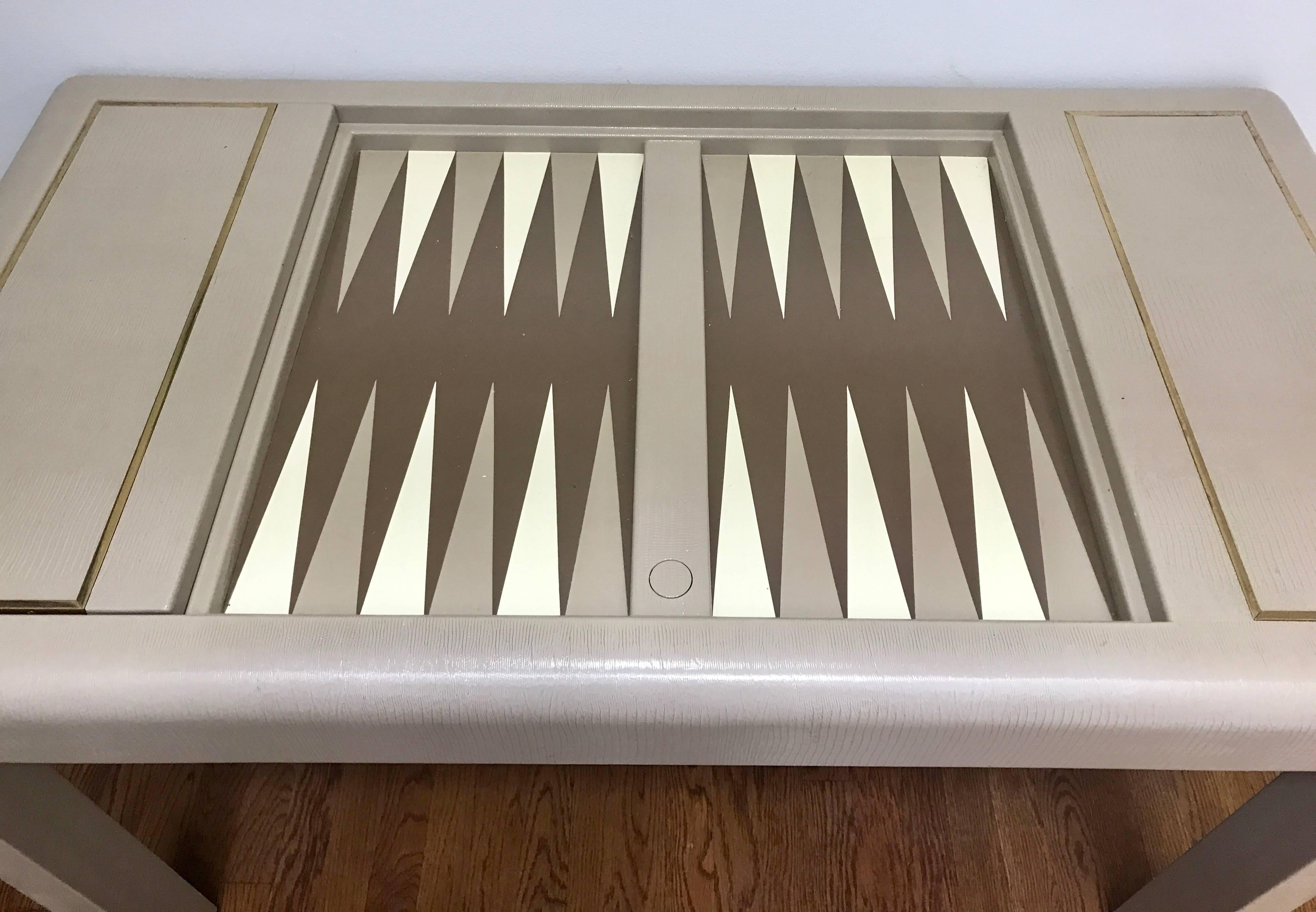 American Embossed Leather Backgammon Table by Lorin Marsh in the Style of Karl Springer