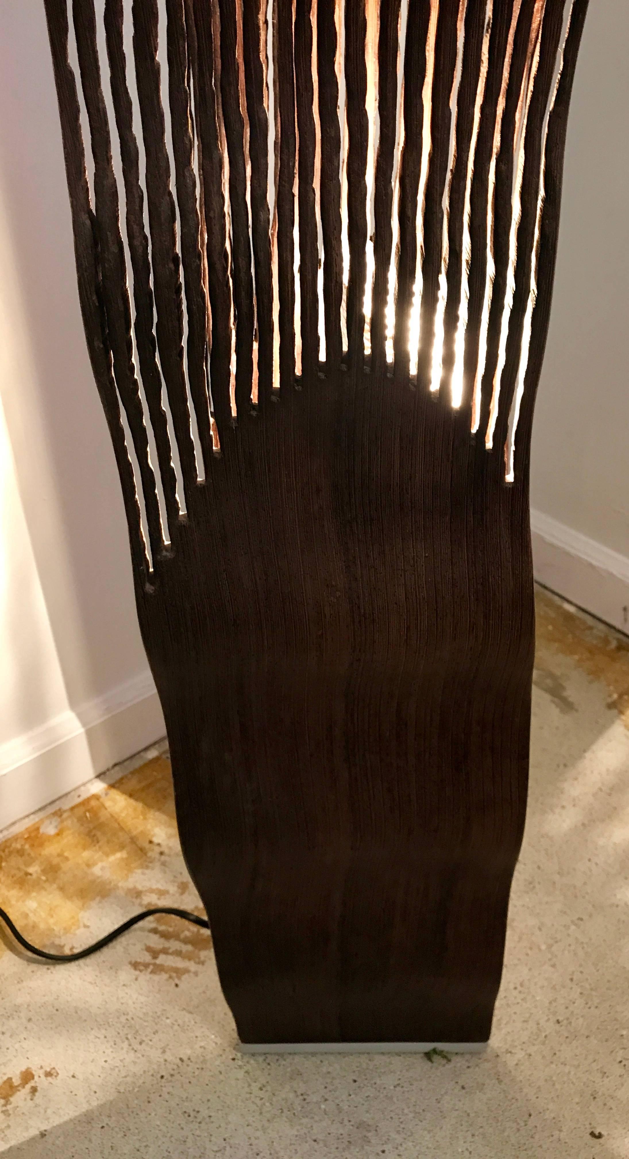 Italian Floor Lamp by Pyka-Leone, Abstract Organic Carved Olive Wood, Italy