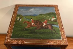 European Folk Art Hand-Painted Equestrian Theme Stacking Horse Tack Box