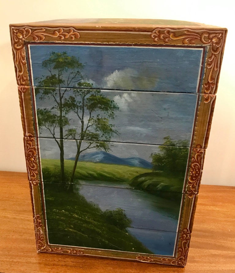 European Folk Art HandPainted Equestrian Theme Stacking Horse Tack Box