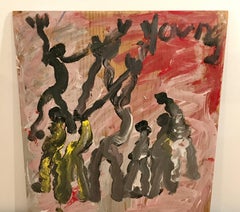 Purvis Young Modernist Abstract Painting of Modern Dancers on Board