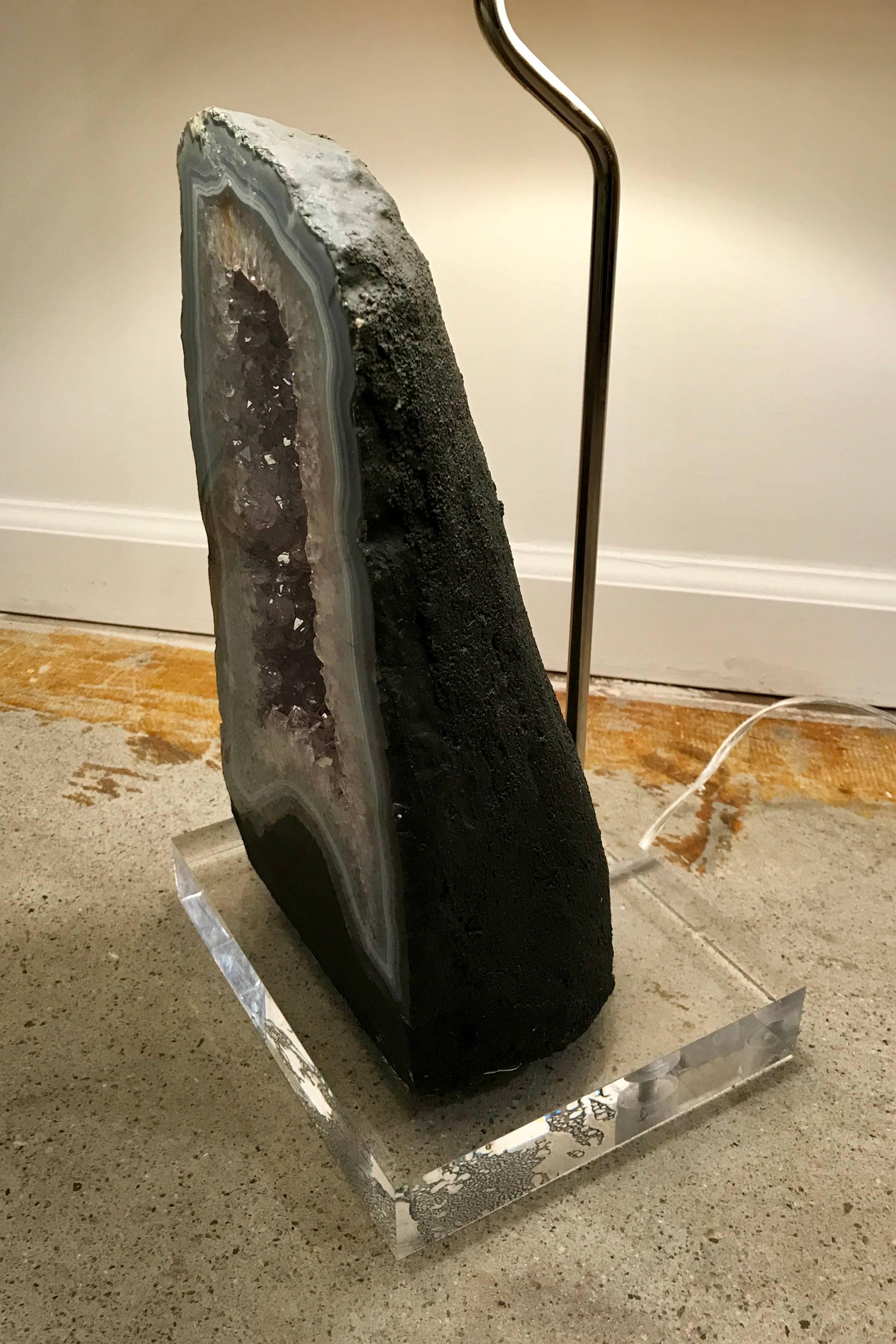 Modern Amethyst Geode Table Lamp in the Style of Willy Daro