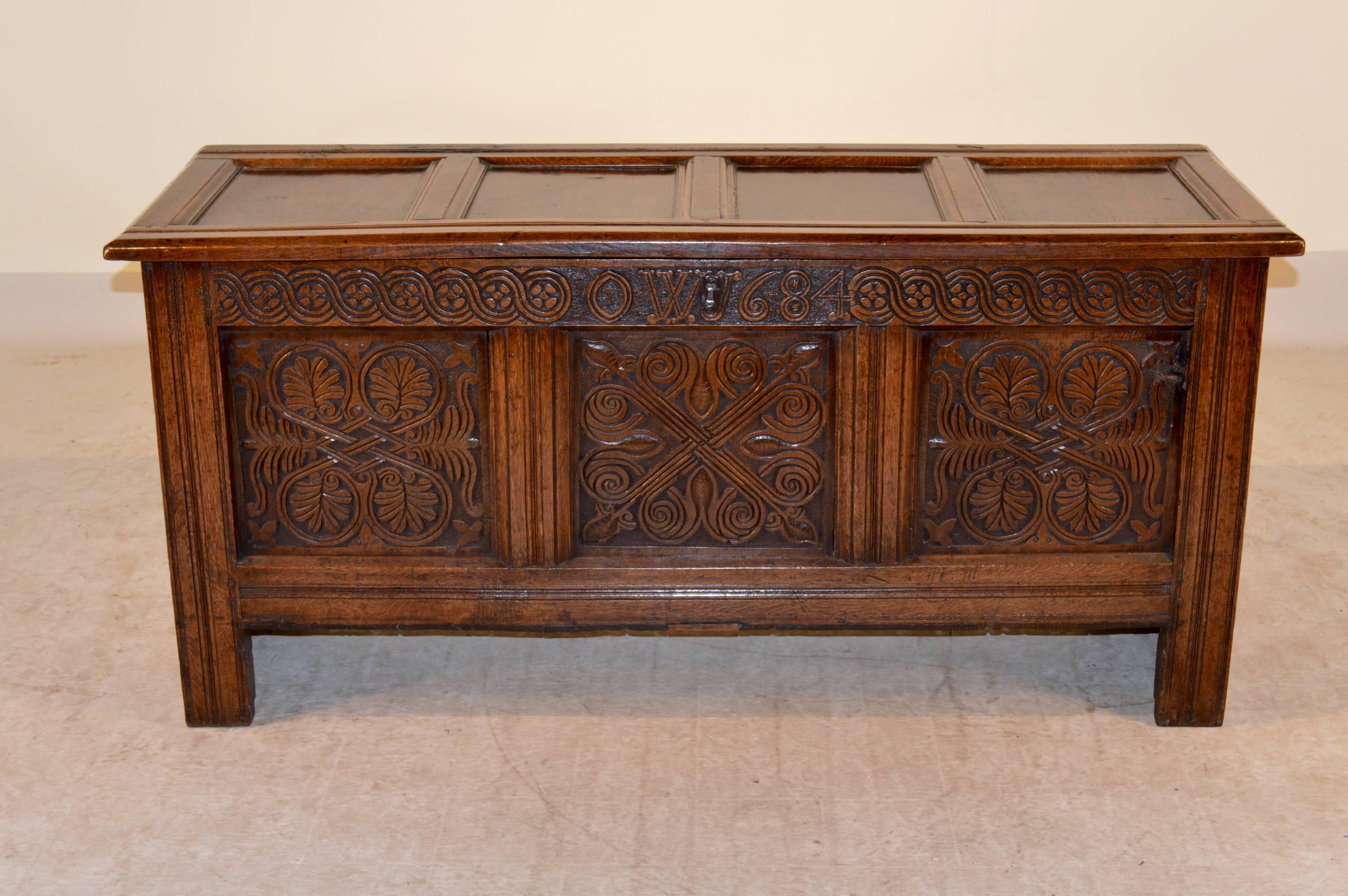 English Early Oak Blanket Chest, Dated 1684