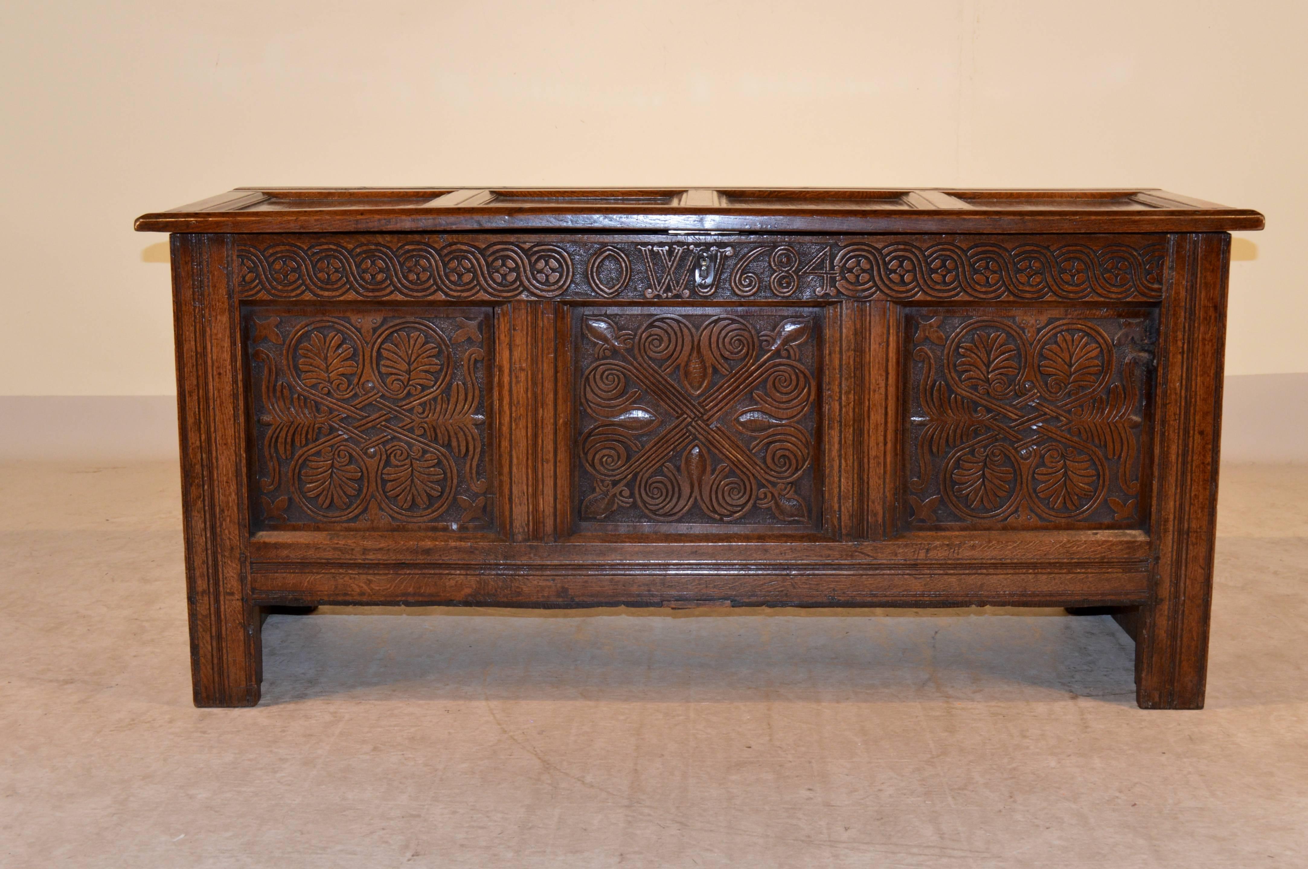 Early Oak Blanket Chest, Dated 1684 In Excellent Condition In High Point, NC