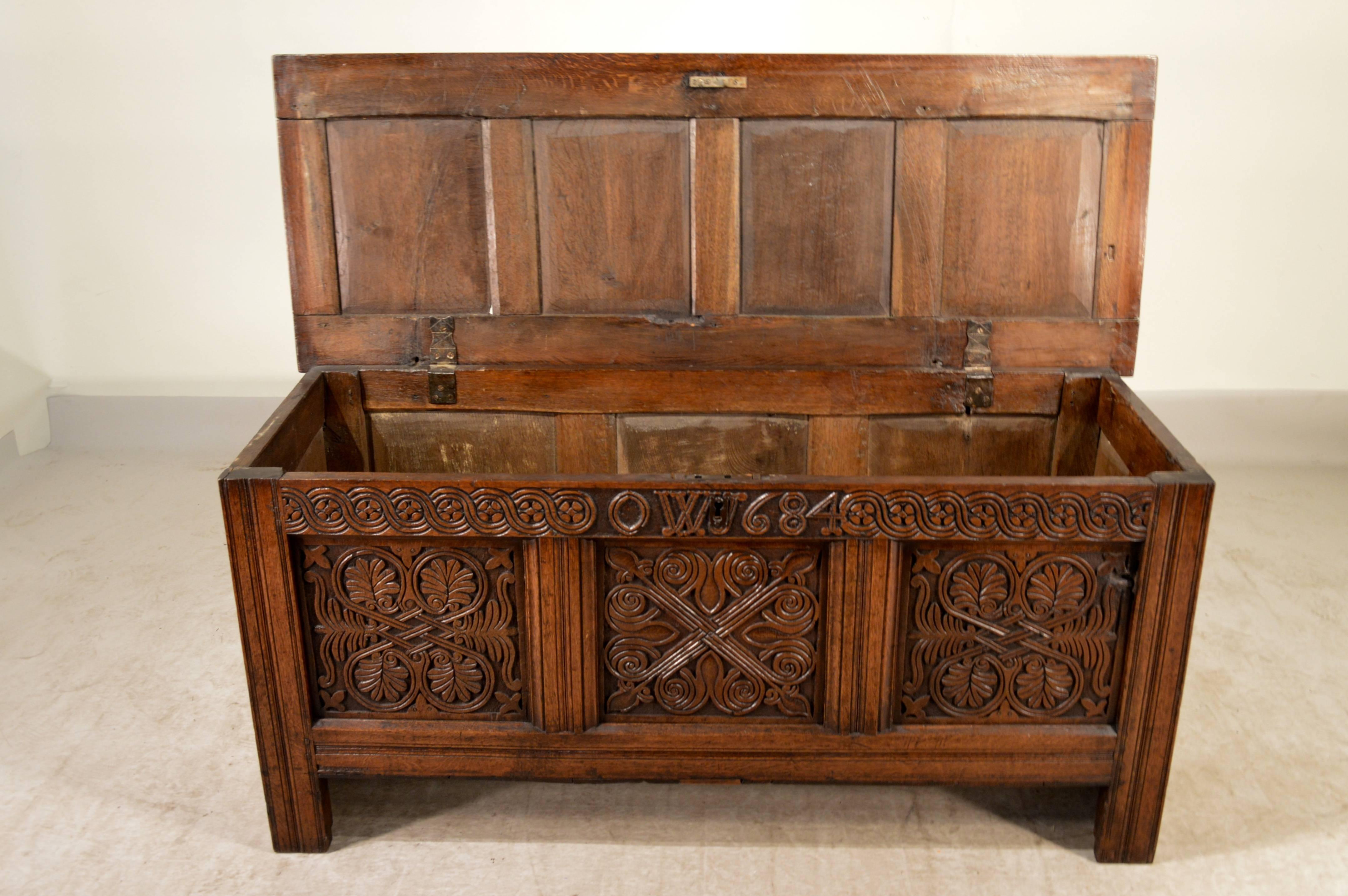 Early Oak Blanket Chest, Dated 1684 2