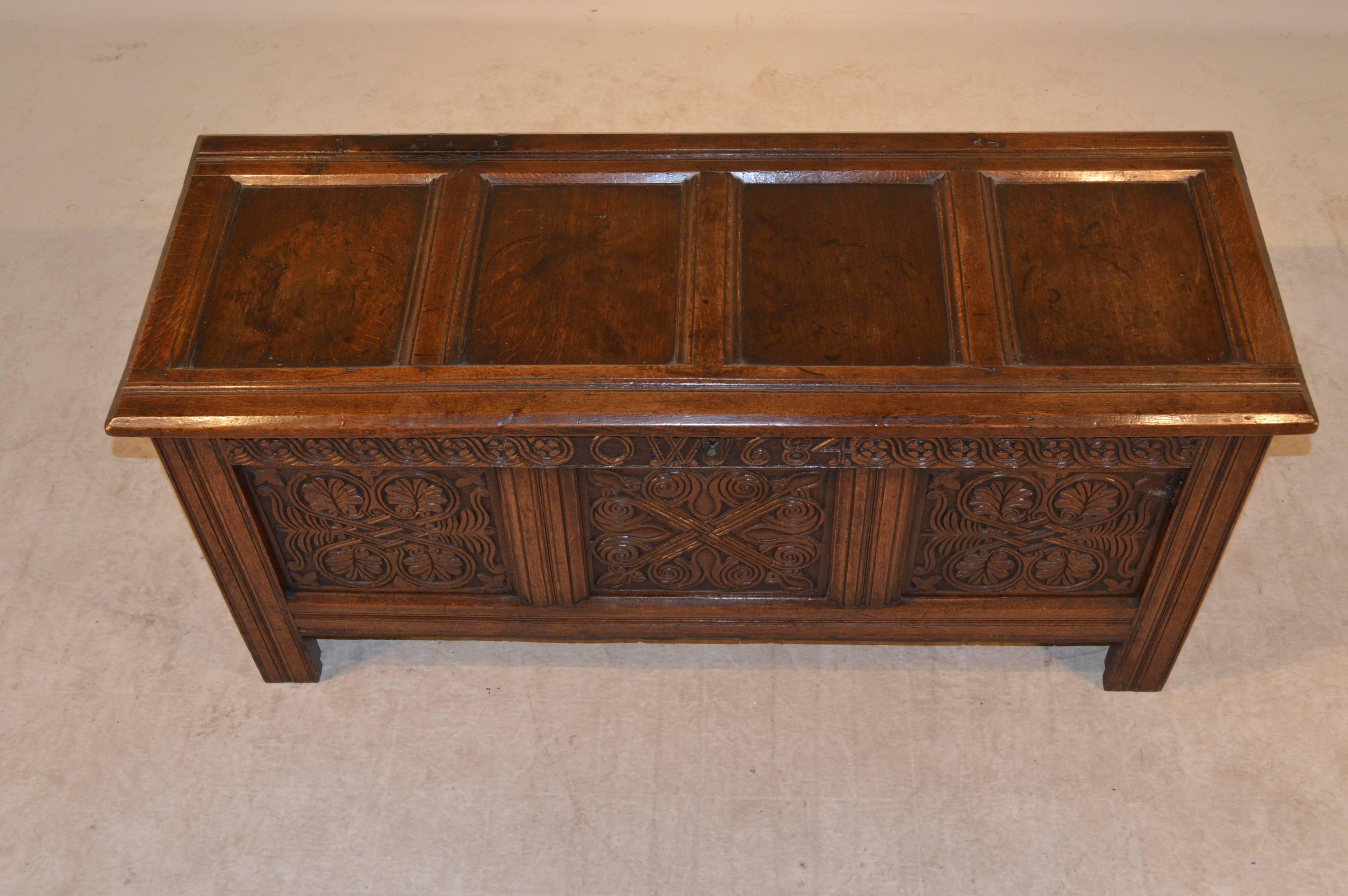 18th Century and Earlier Early Oak Blanket Chest, Dated 1684