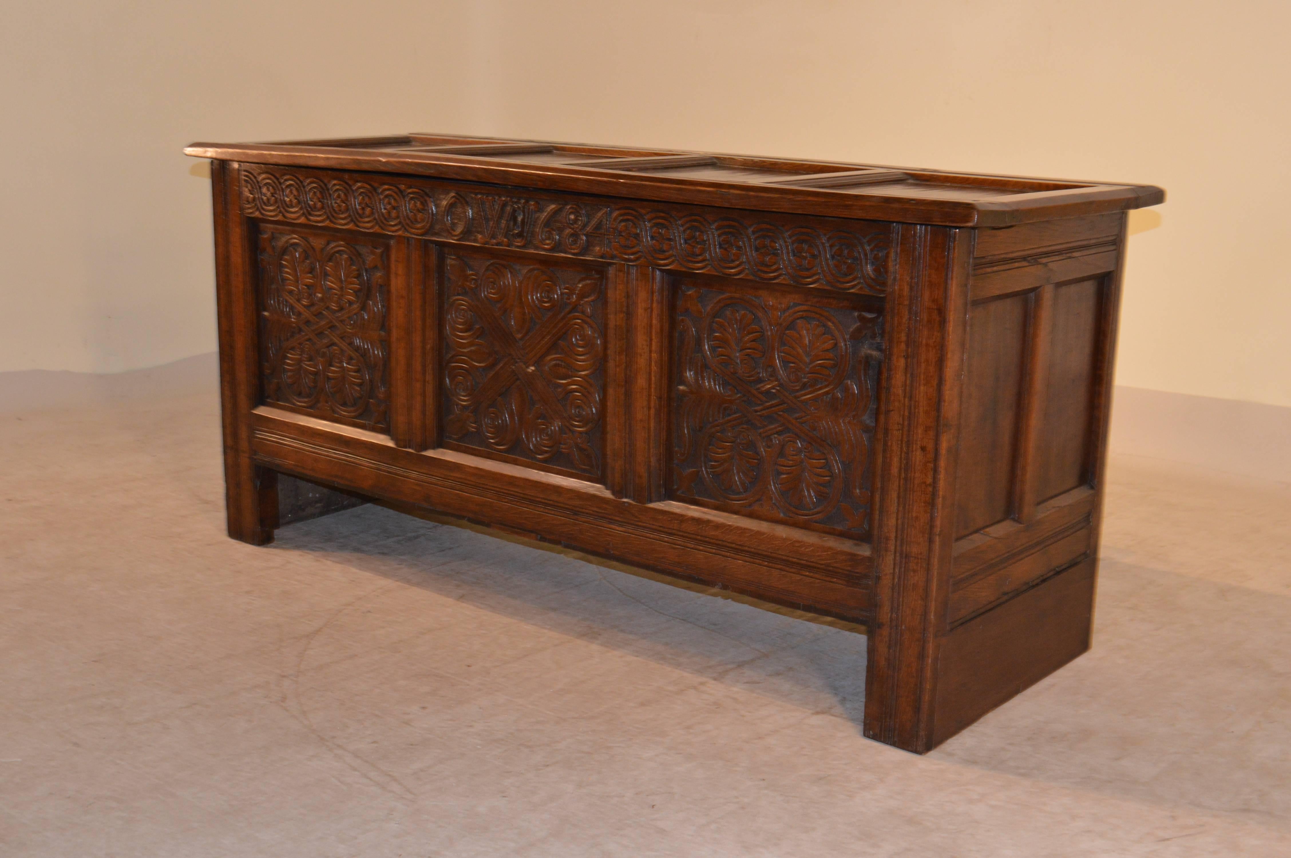 William and Mary Early Oak Blanket Chest, Dated 1684