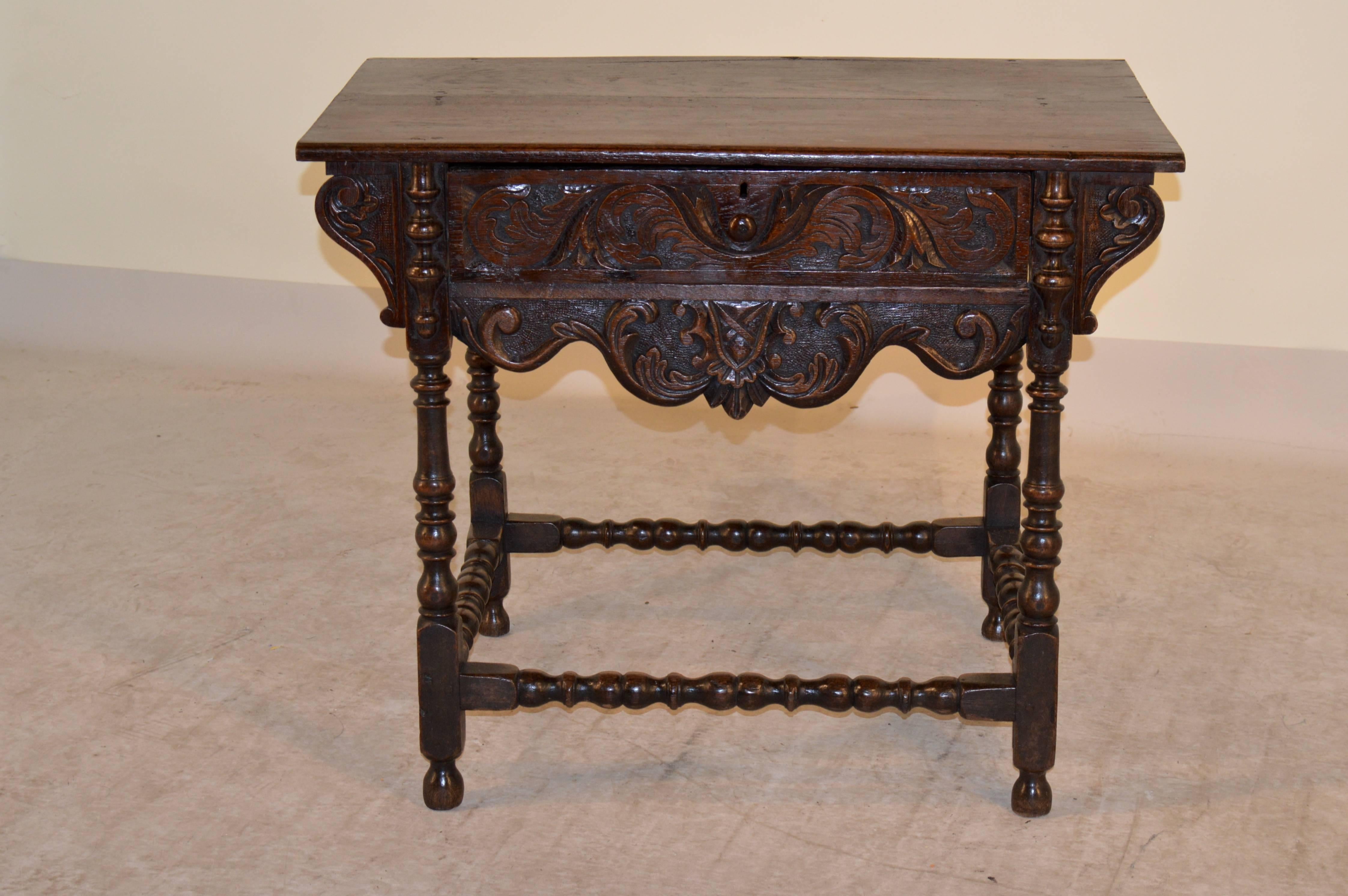 18th Century and Earlier 18th Century English Oak Carved Side Table