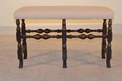 19th Century English Oak Turned Upholstered Bench