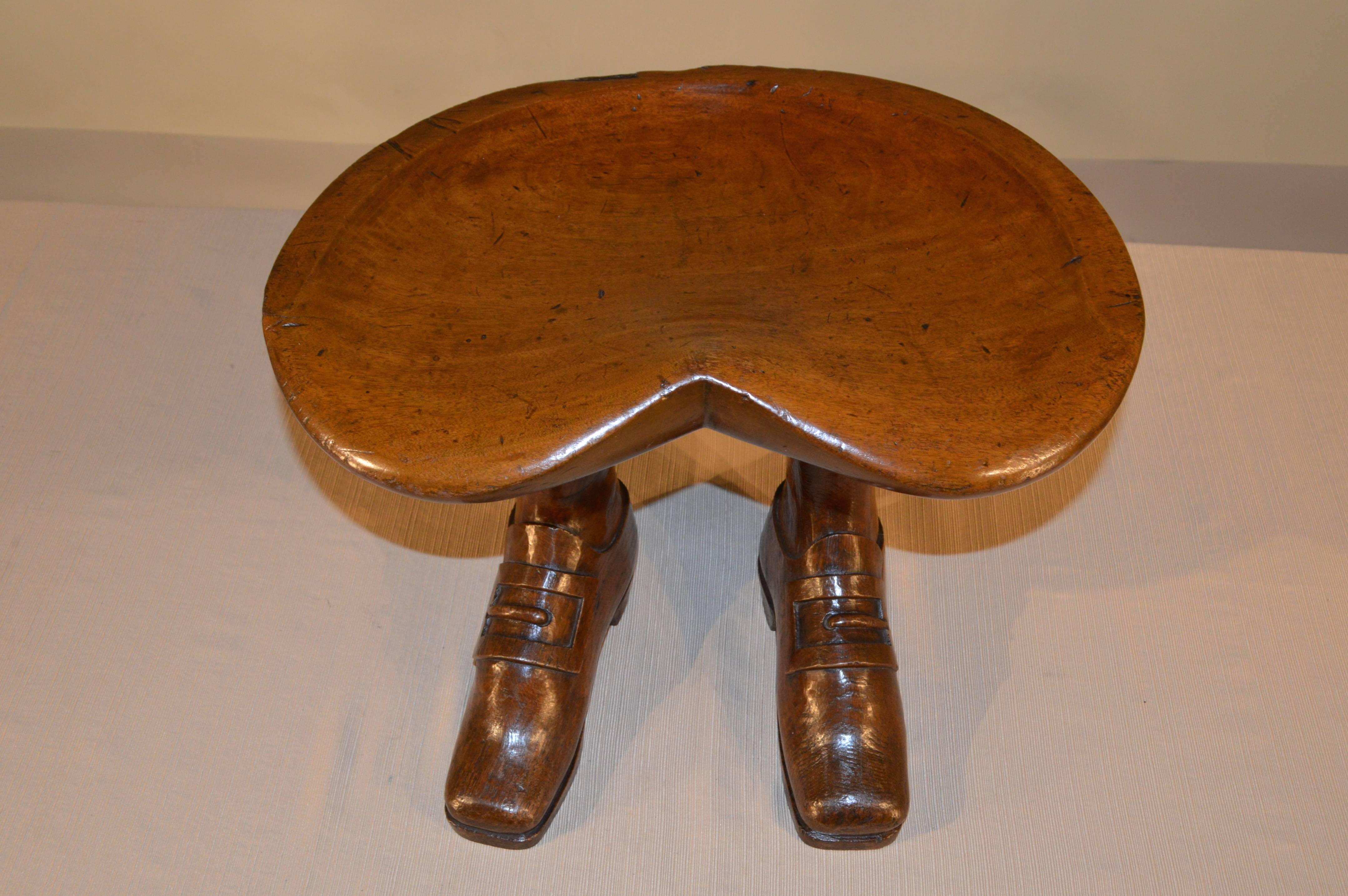 19th Century Walnut Folk Art Stool In Excellent Condition In High Point, NC