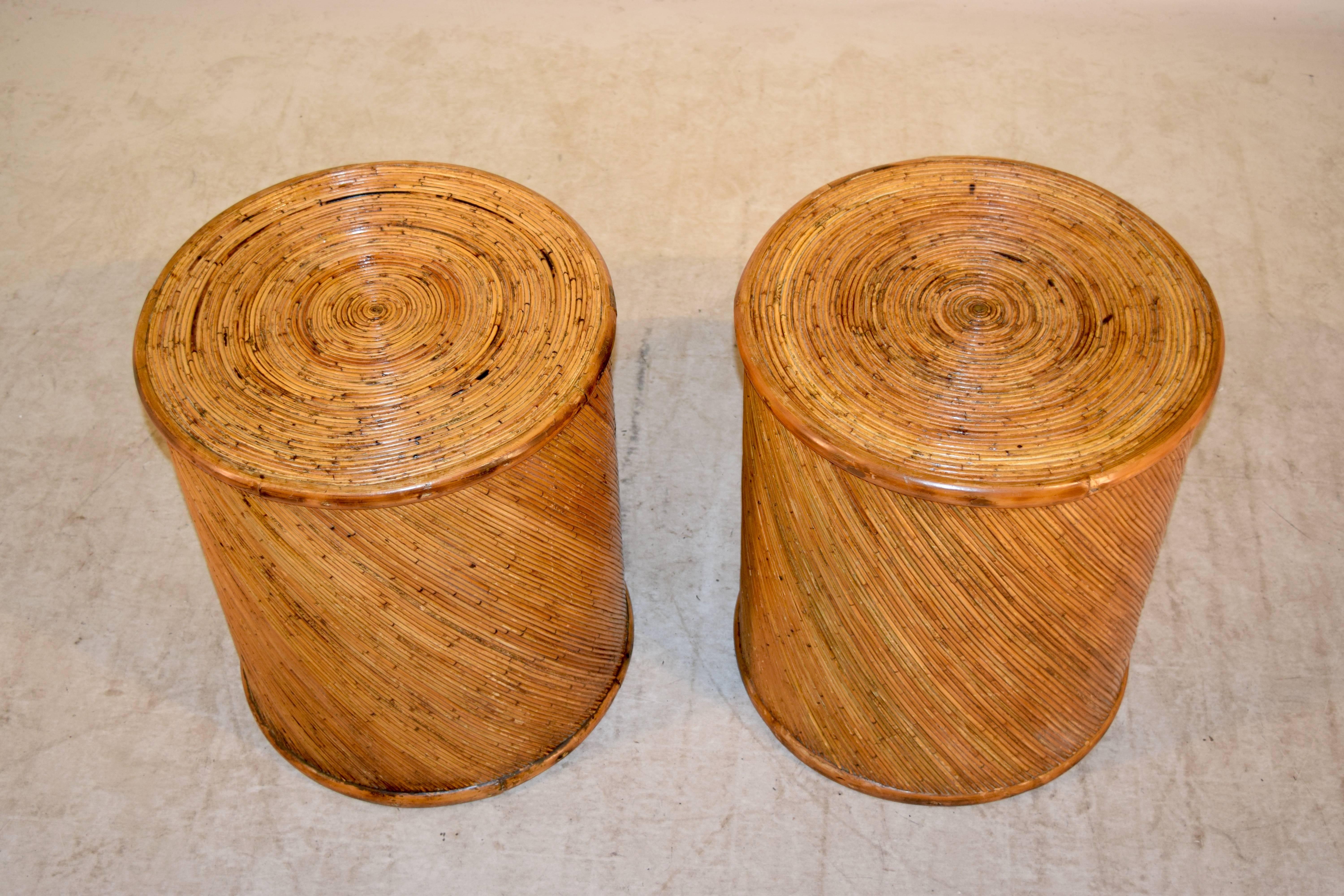 Mid-Century Modern Pair of 1970s Round Bamboo Side Tables
