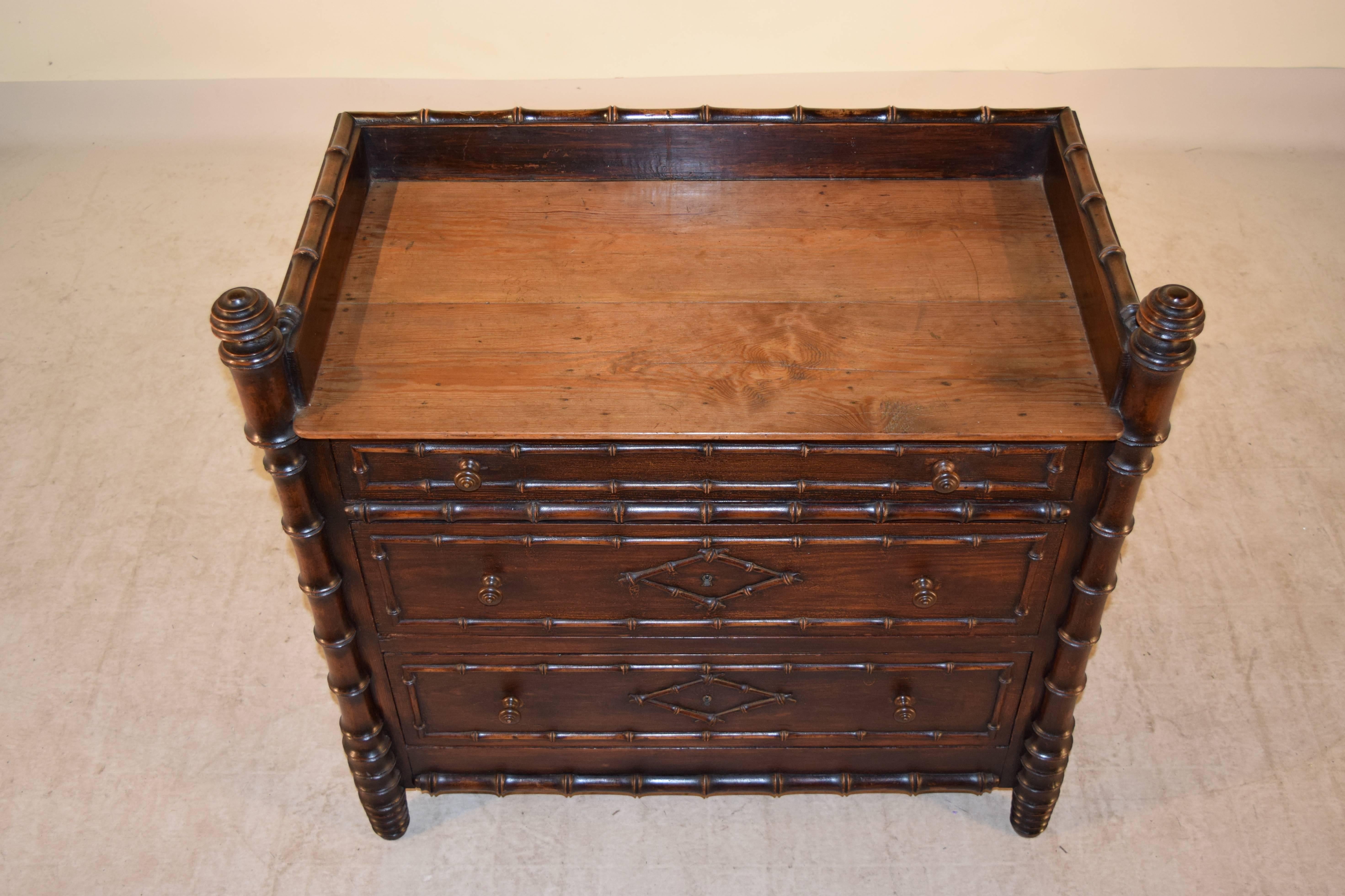 Pine 19th Century French Faux Bamboo Wash Stand