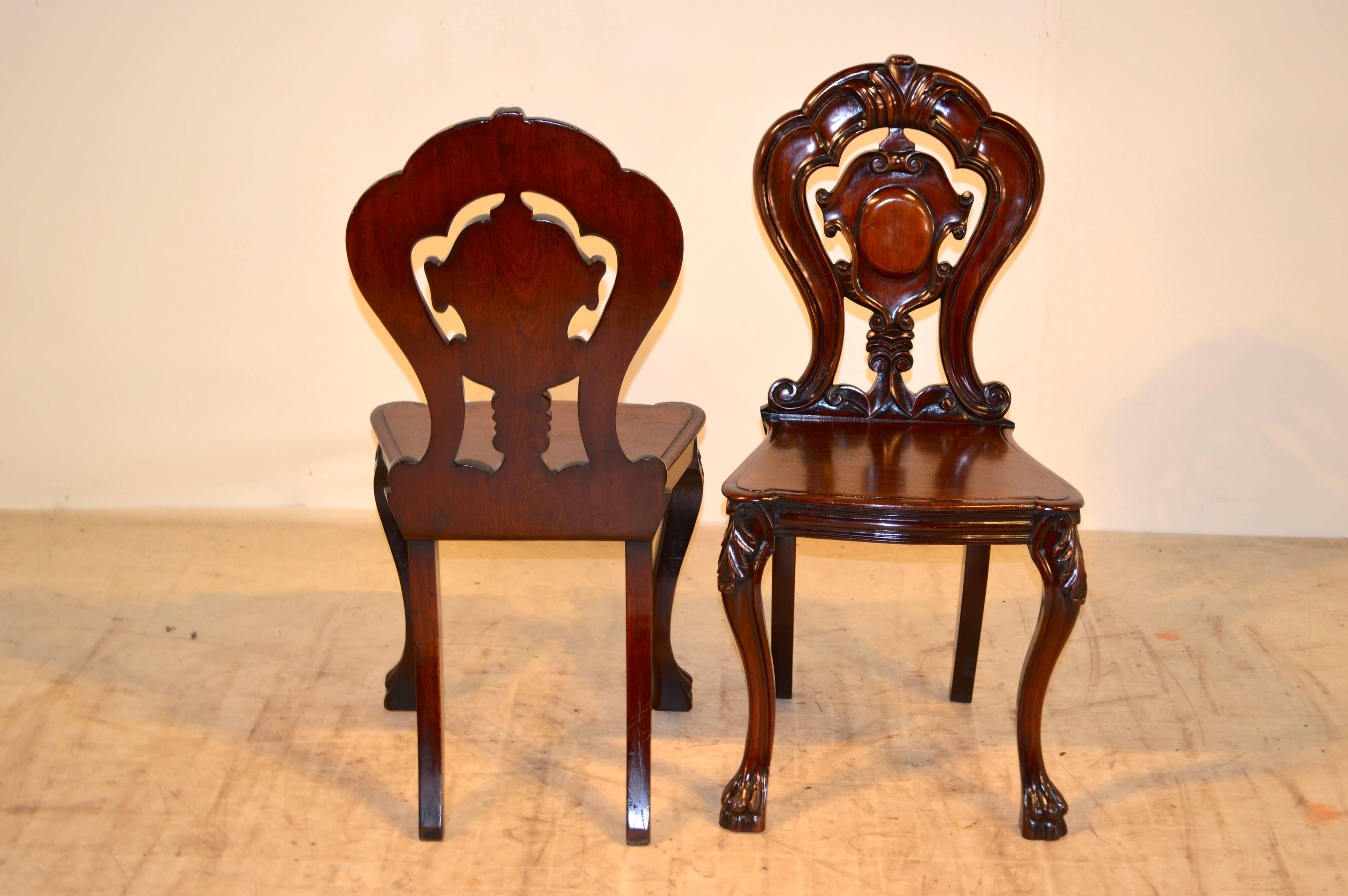 Victorian 19th Century Pair of Mahogany Hall Chairs