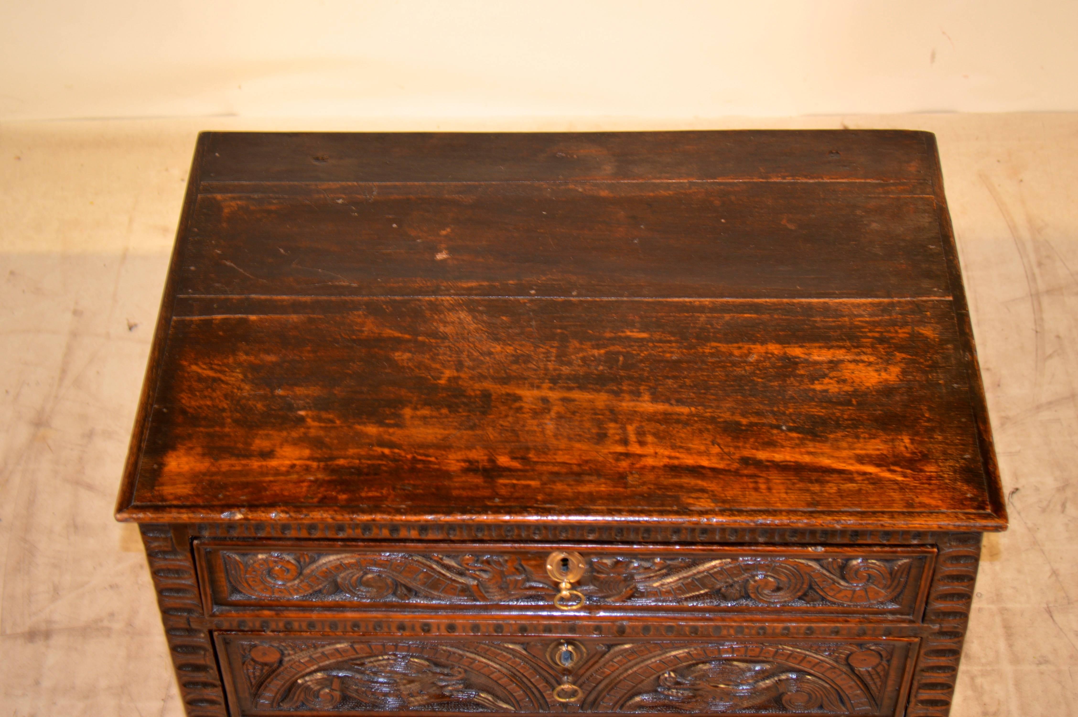 18th Century and Earlier 17th Century English Oak Carved Small Chest