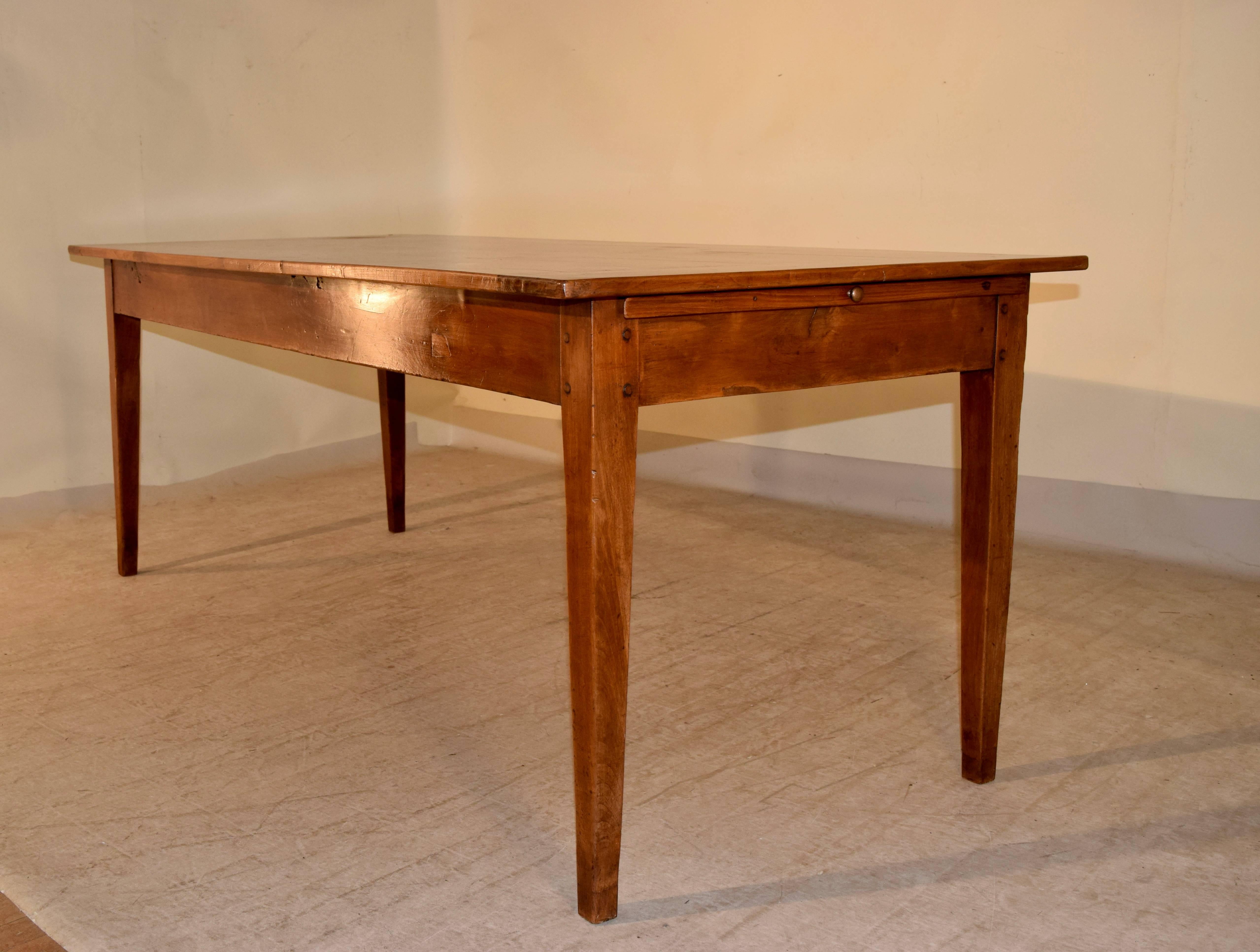 19th Century French Cherry Farm Table In Excellent Condition In High Point, NC