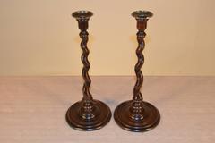 19th Century Pair of Unusual Barley Twist Candlesticks