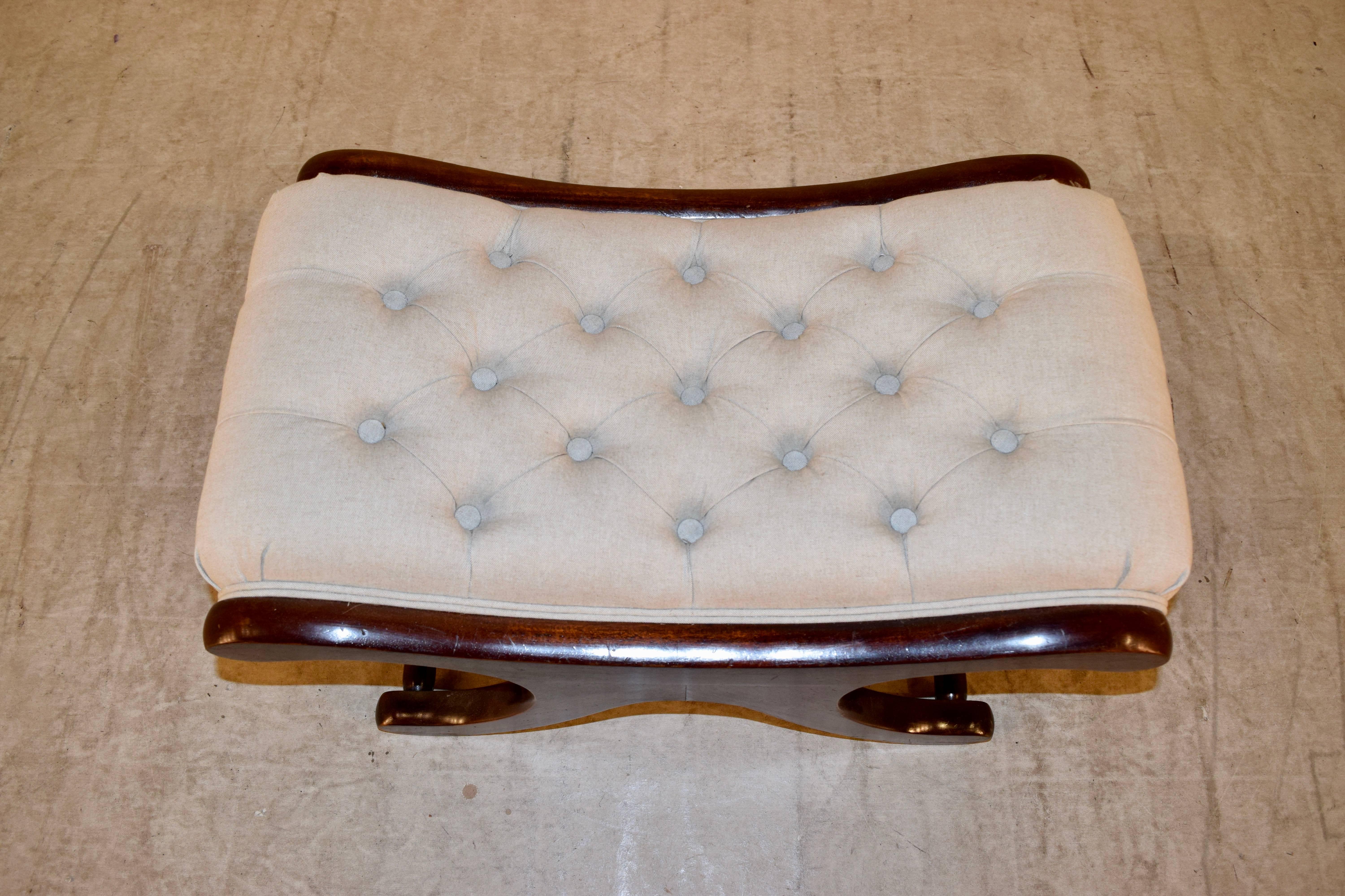 Linen 19th Century English Chesterfield Stool