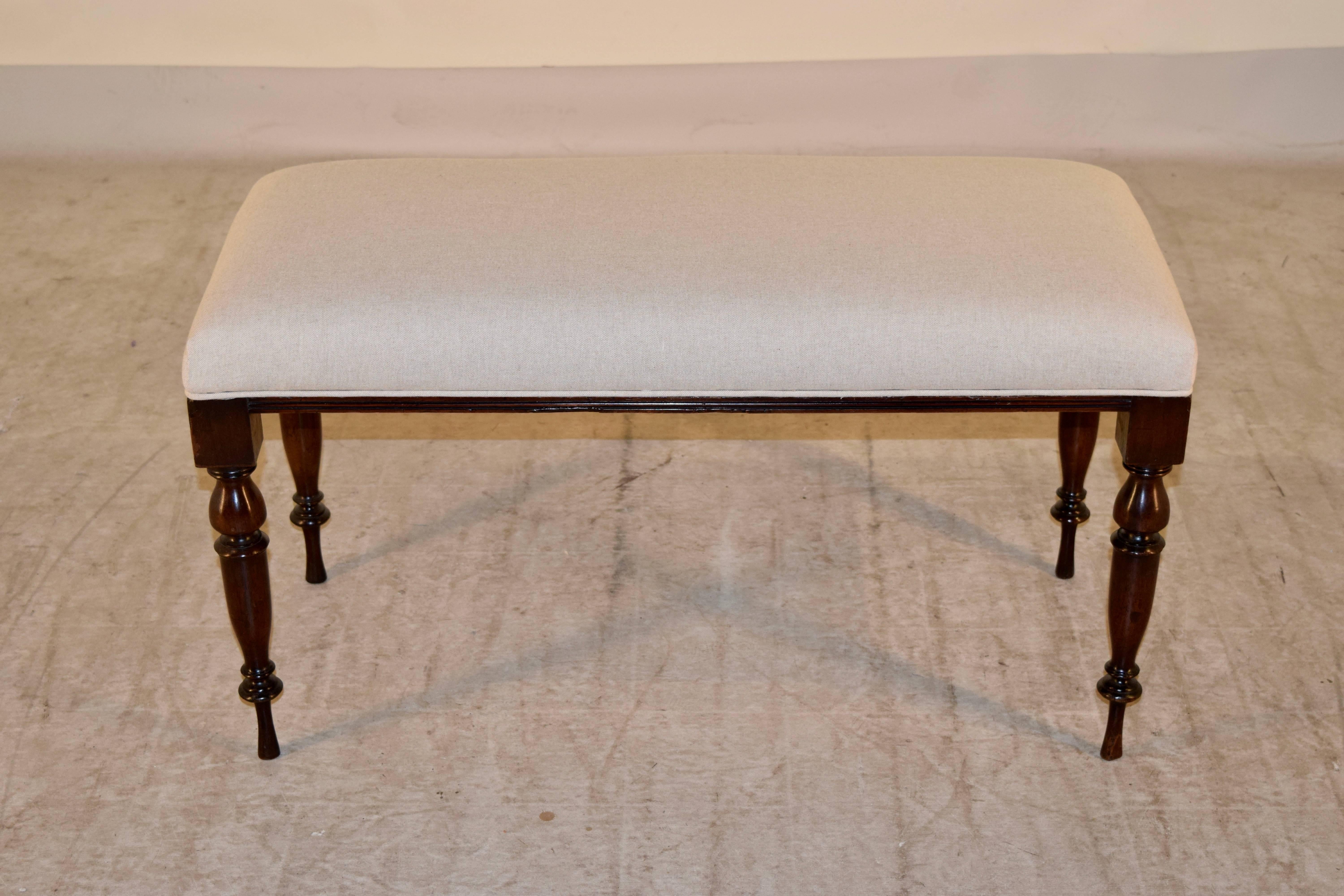 19th Century English Mahogany Upholstered Bench 1