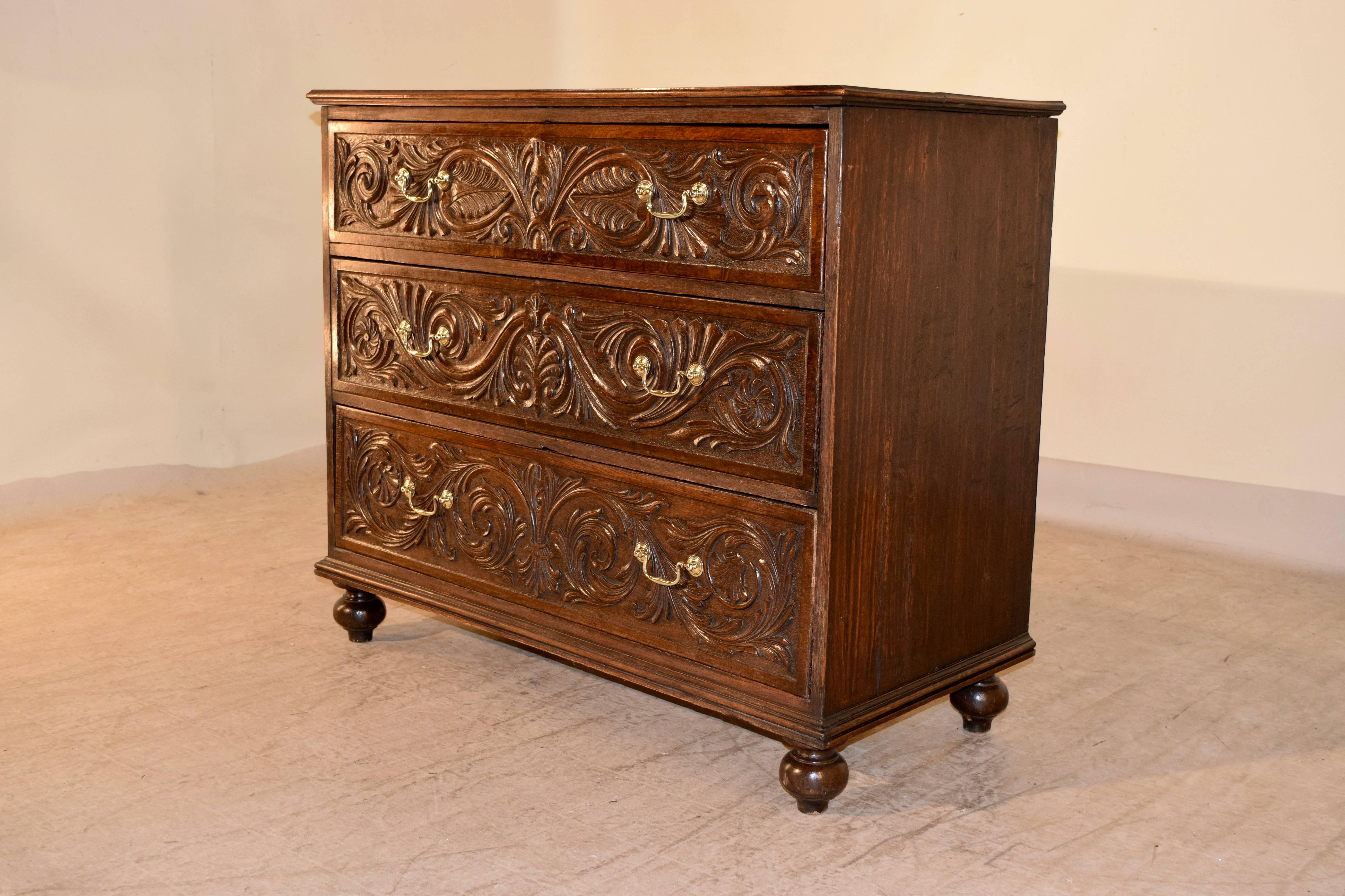 Georgian Early 19th Century English Oak Carved Chest of Drawers