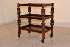 English Oak Drinks Cart with Carvings, circa 1900