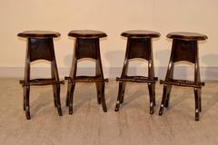 Set of Four English Folk Art Stools, circa 1950s