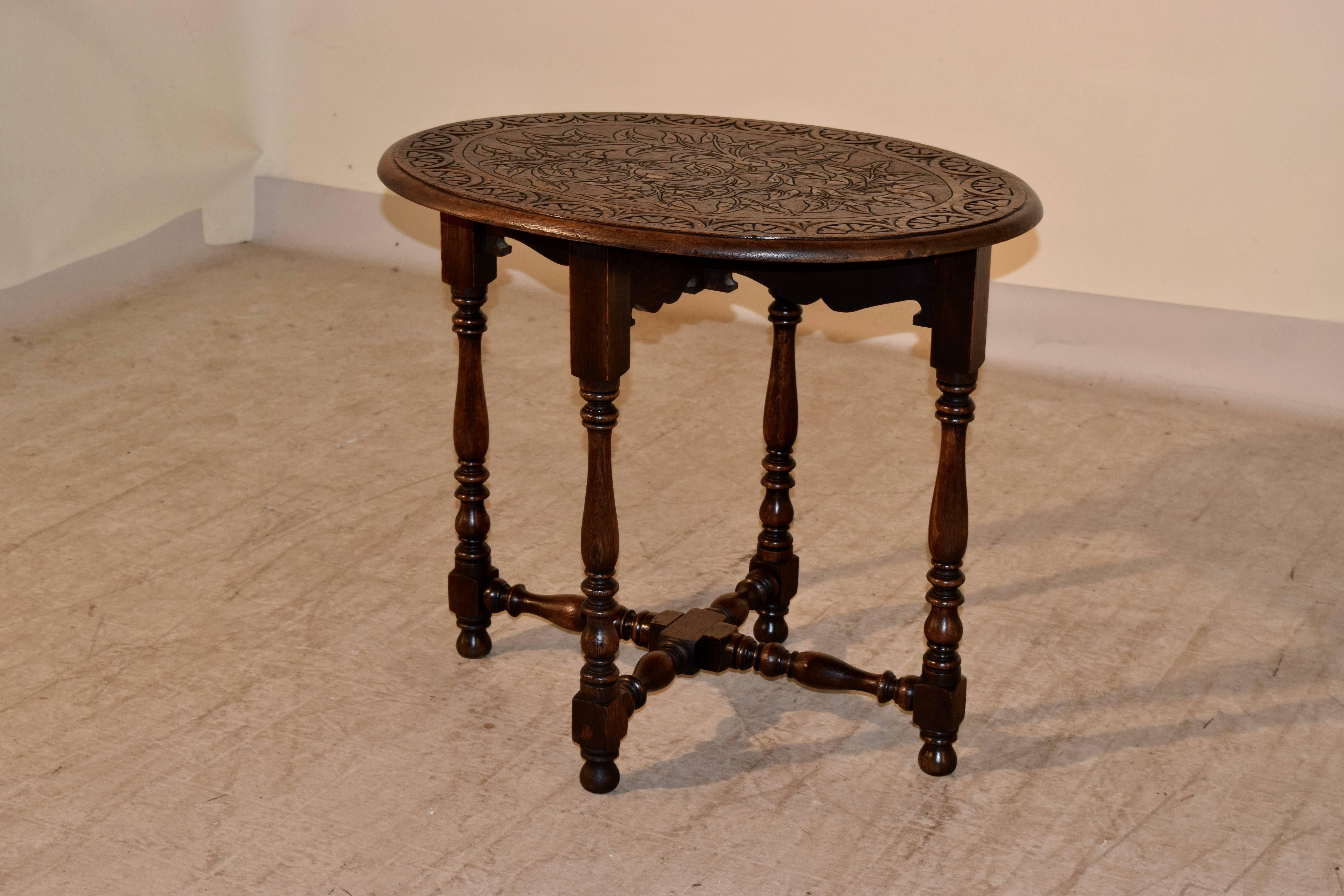 Victorian 19th Century English Carved Oak Oval Side Table