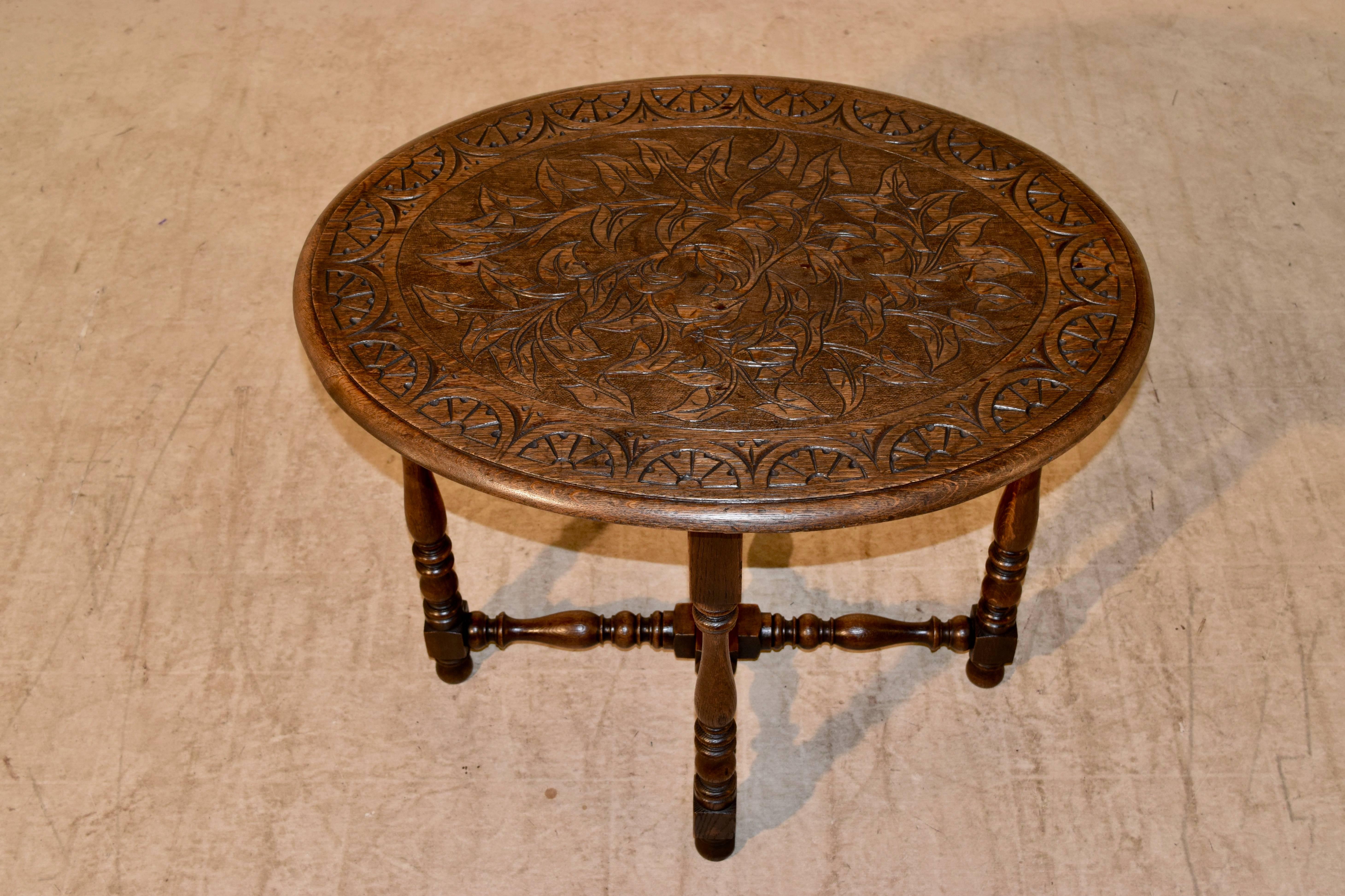 19th Century English Carved Oak Oval Side Table 1