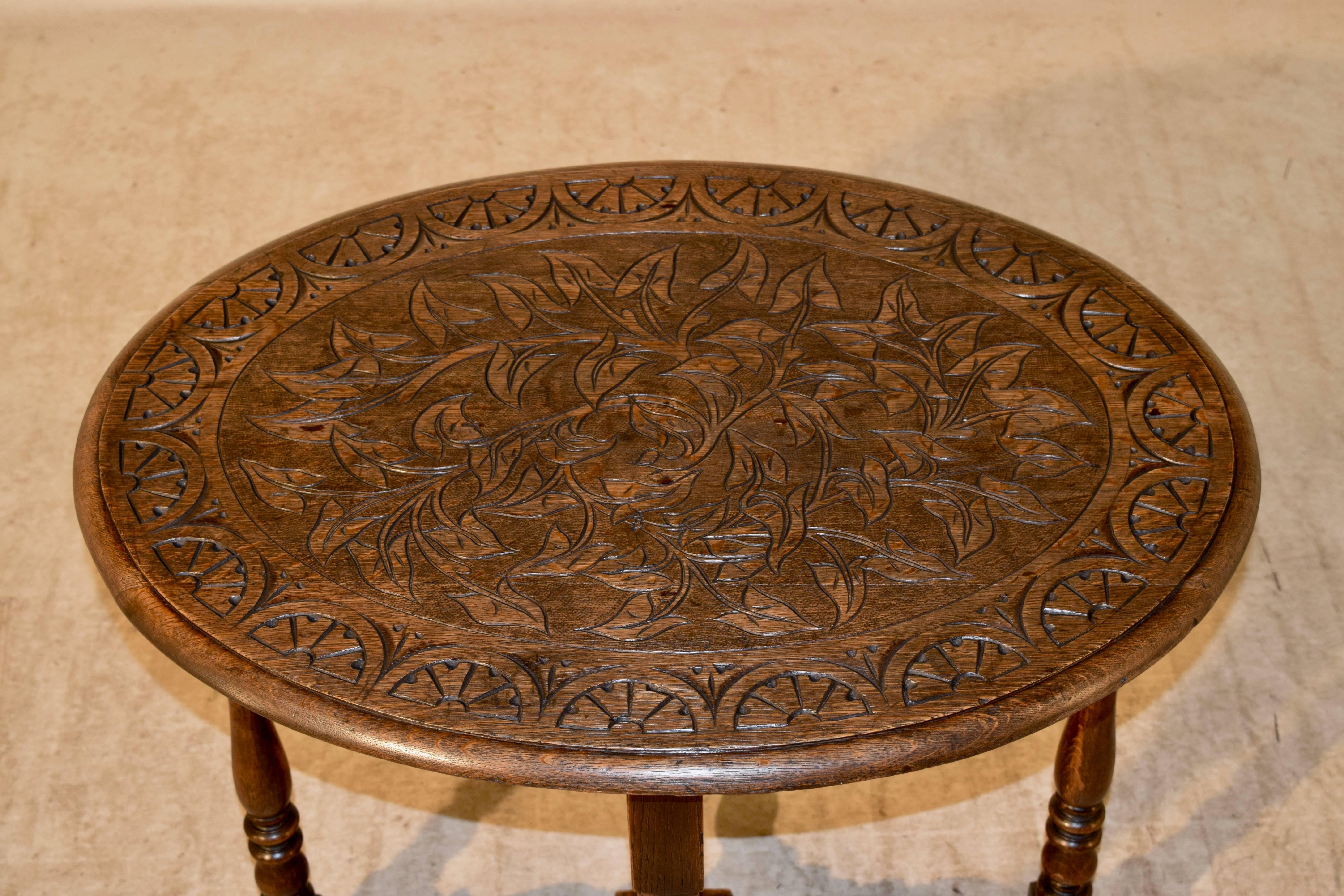 19th Century English Carved Oak Oval Side Table 2