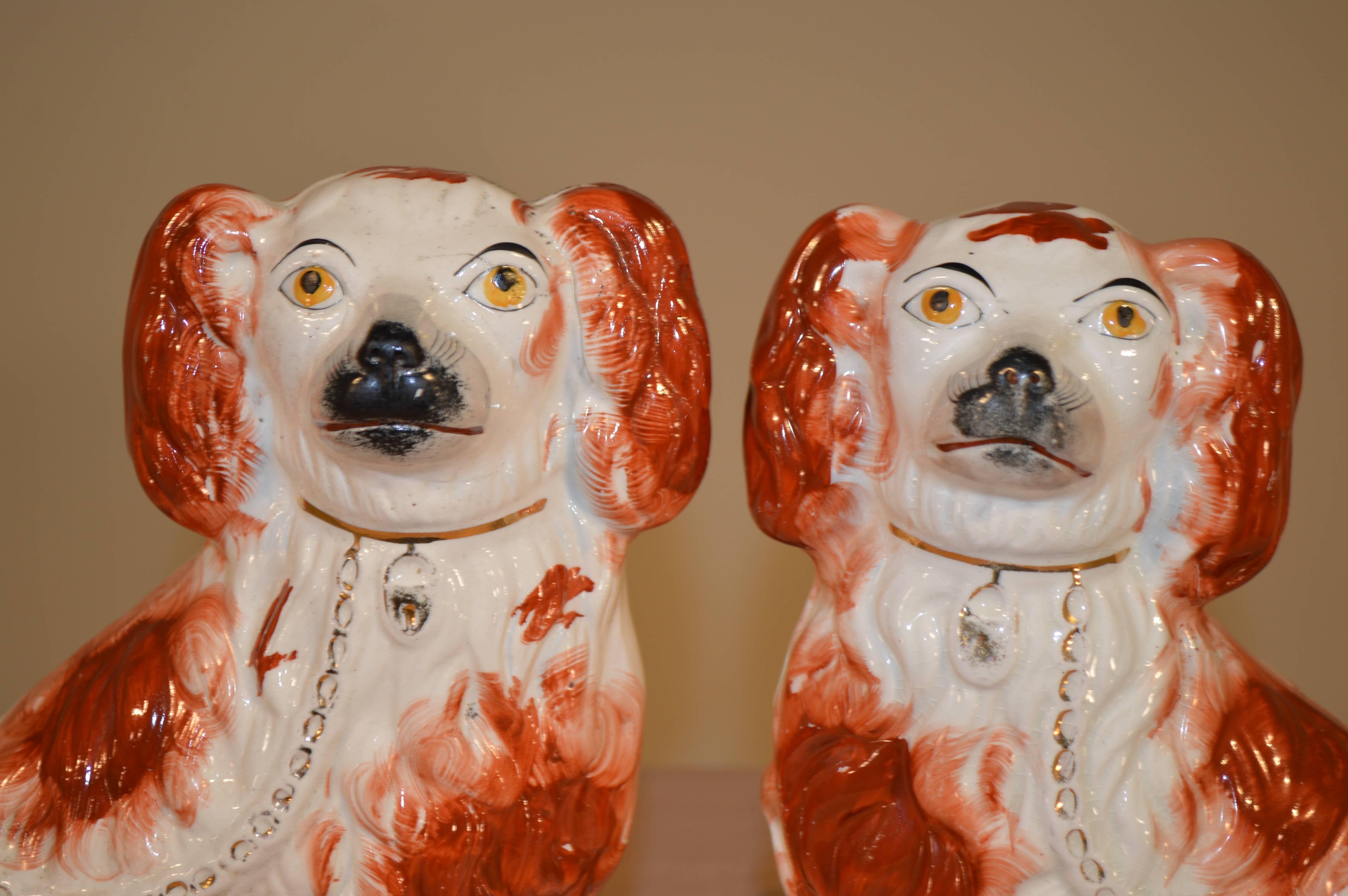 Victorian 19th Century Pair of Staffordshire Spaniels