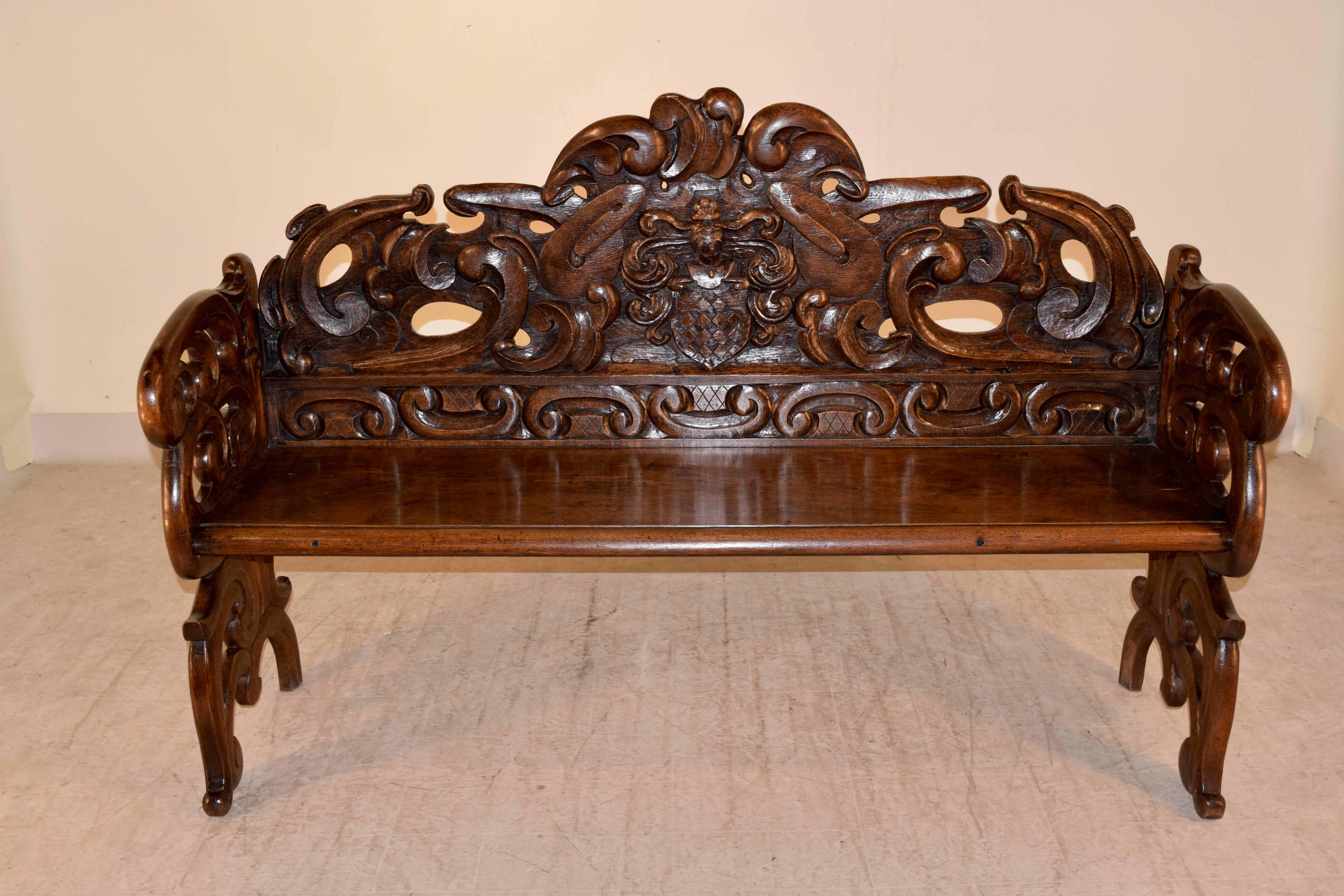 Hand-Carved 19th Century French Carved Oak Settle