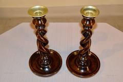 19th Century Pair of Open Barley Twist Candlesticks