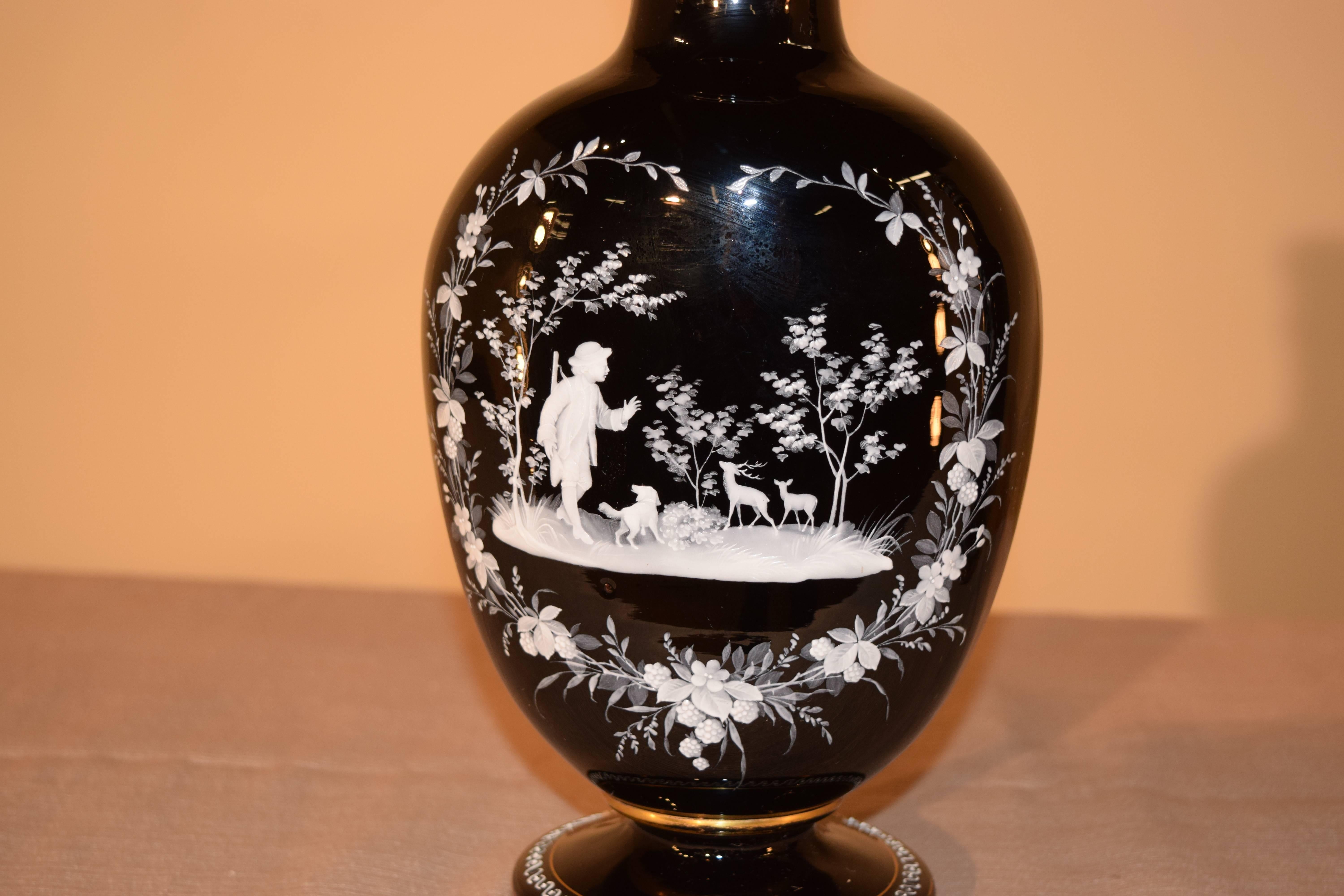Victorian 19th Century Pair of Mary Gregory Vases with Hunting Scenes For Sale
