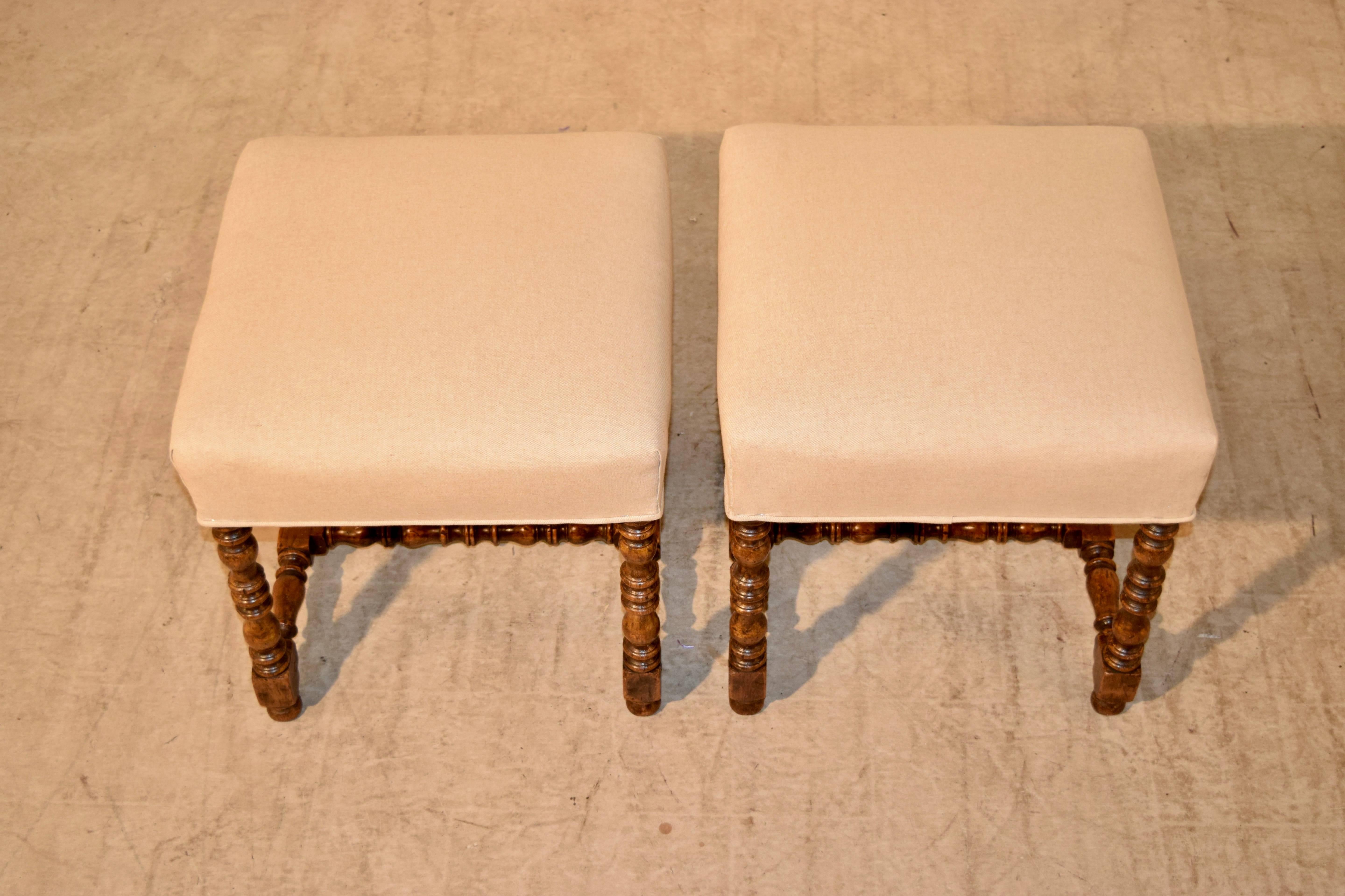 Napoleon III 19th Century Pair of French Upholstered Stools
