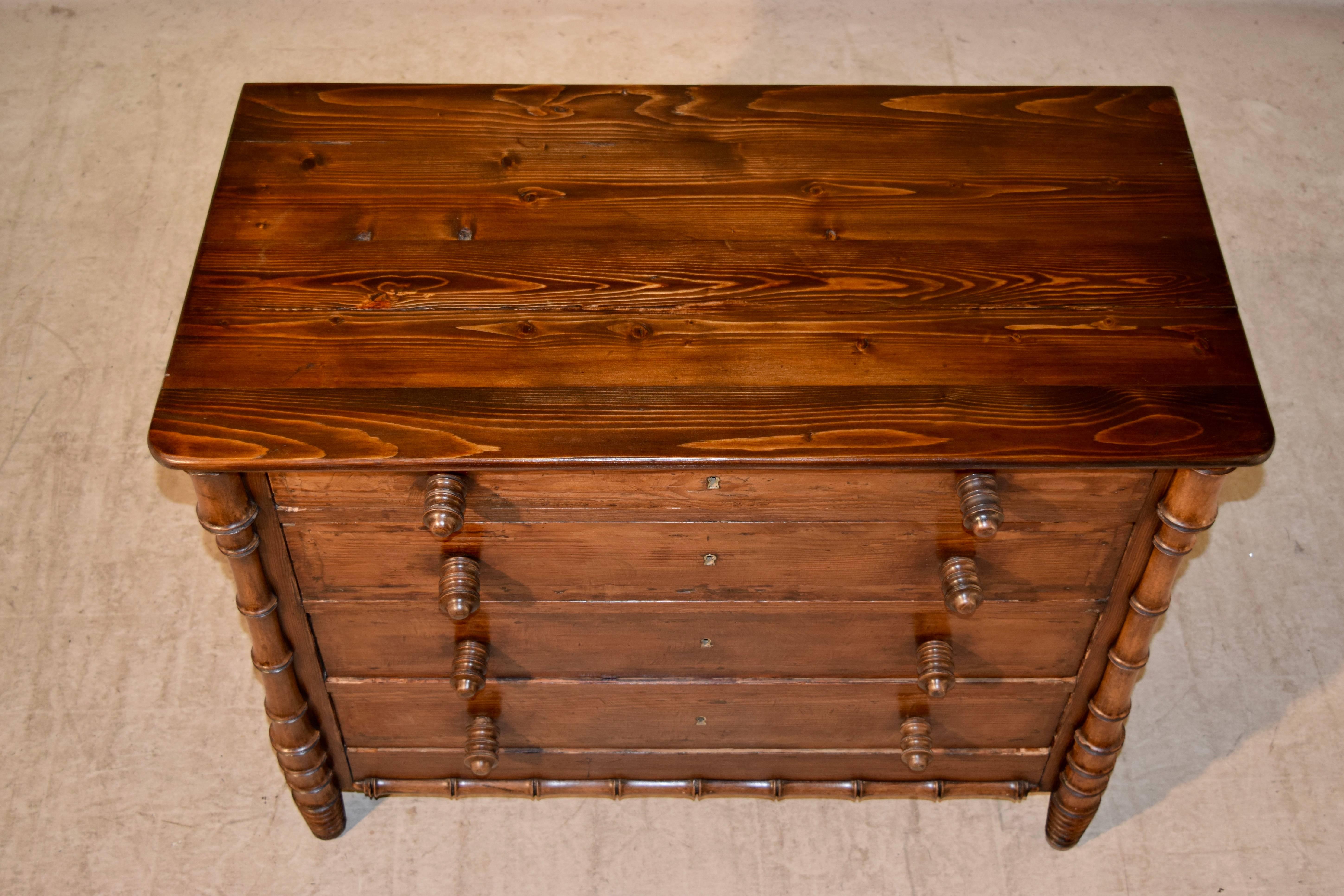 Pine 19th Century French Faux Bamboo Chest of Drawers