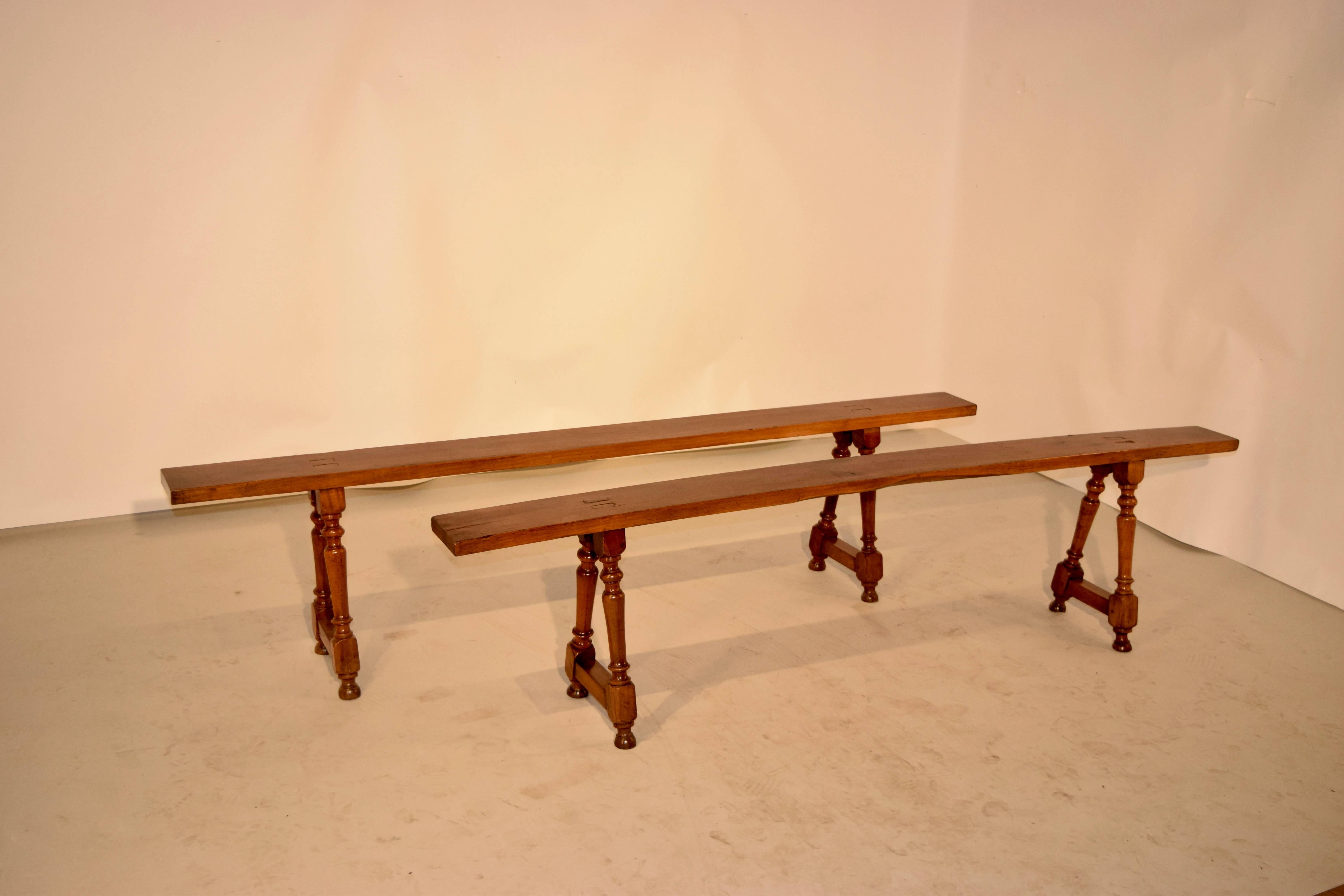 French Provincial Pair of 19th Century French Cherry Benches For Sale