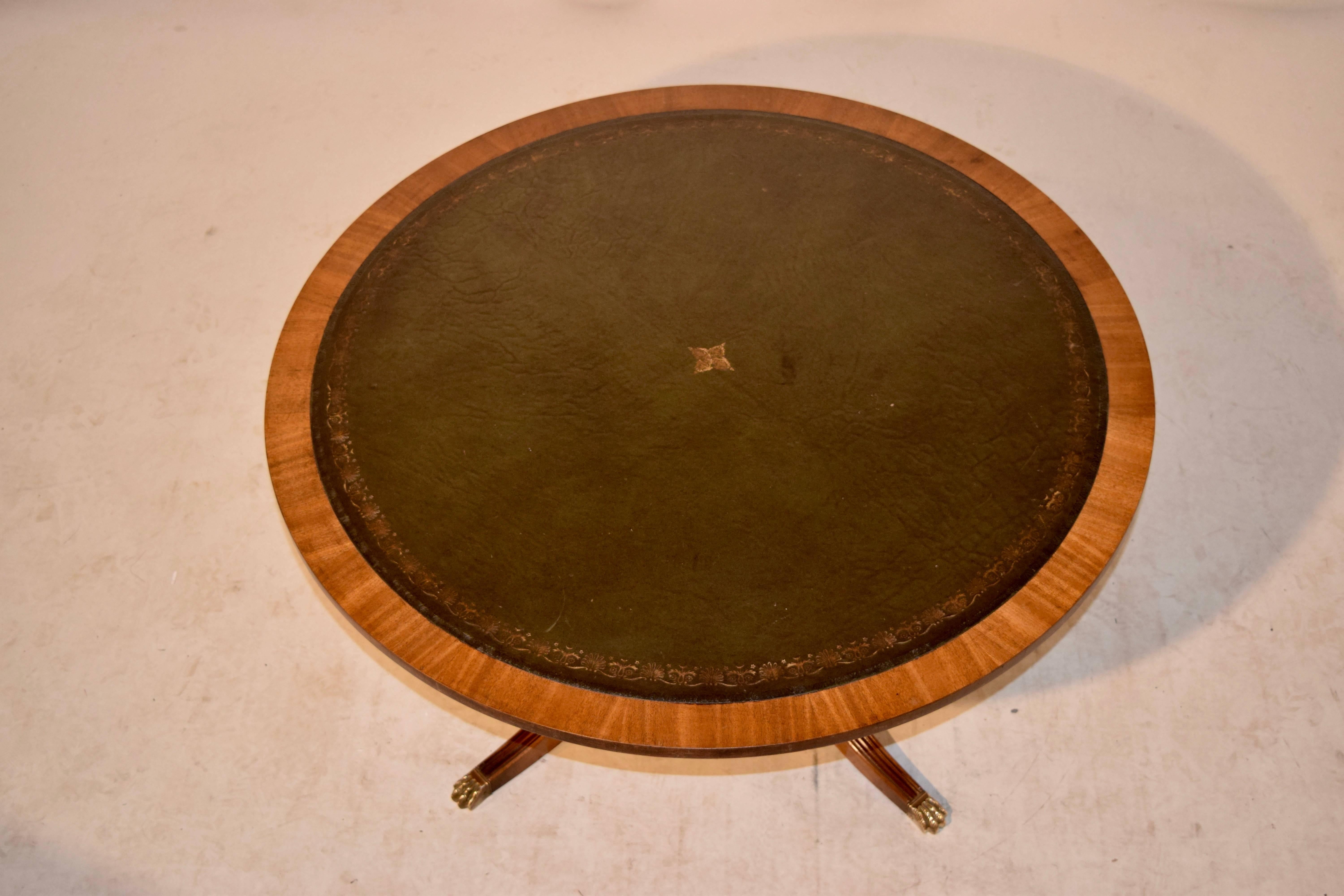 Chippendale Mahogany Coffee Table with Leather Top, circa 1950