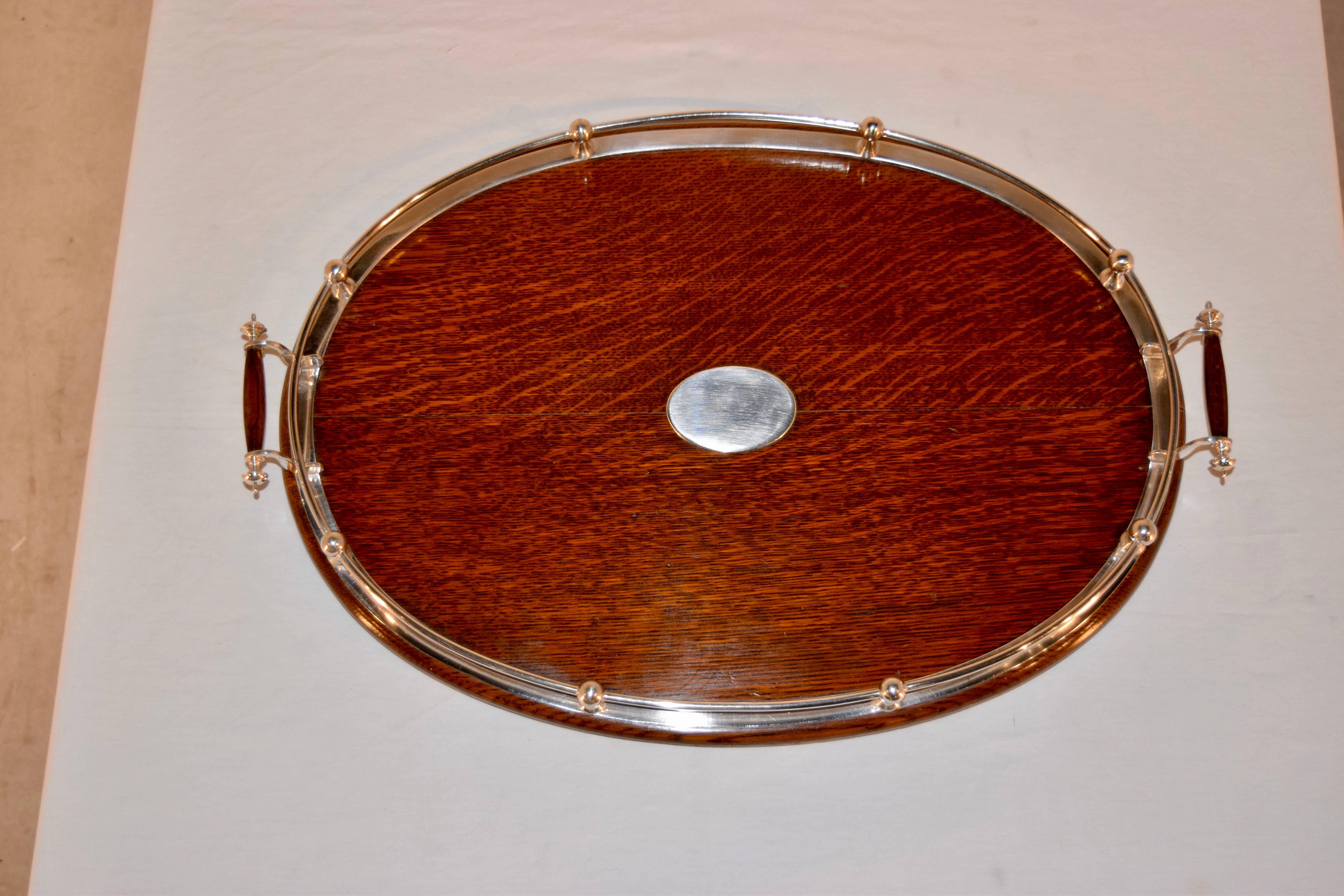 19th Century English Oak Banded Tray In Excellent Condition In High Point, NC