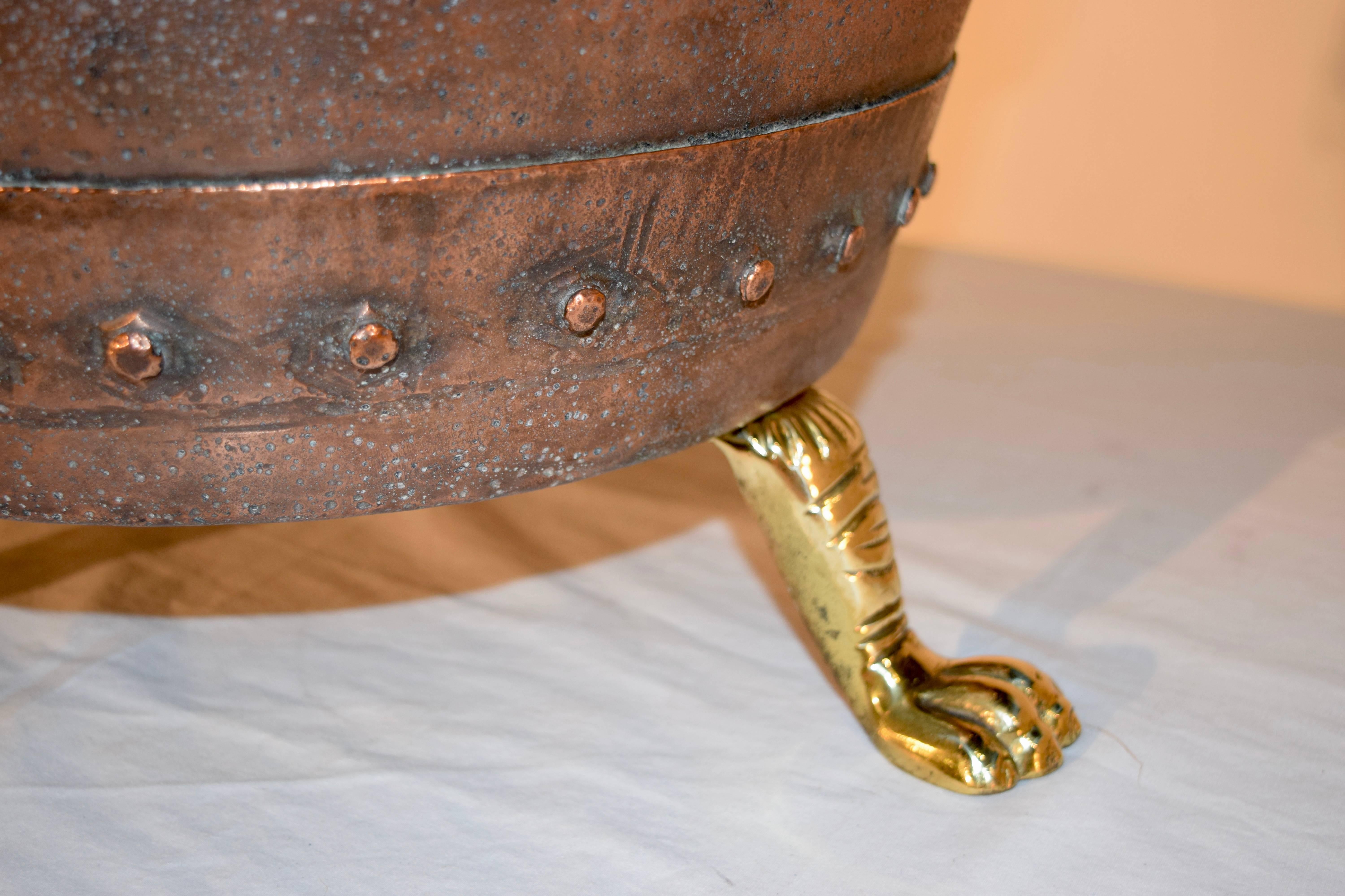 Brass 19th Century Hammered Copper Log Bucket