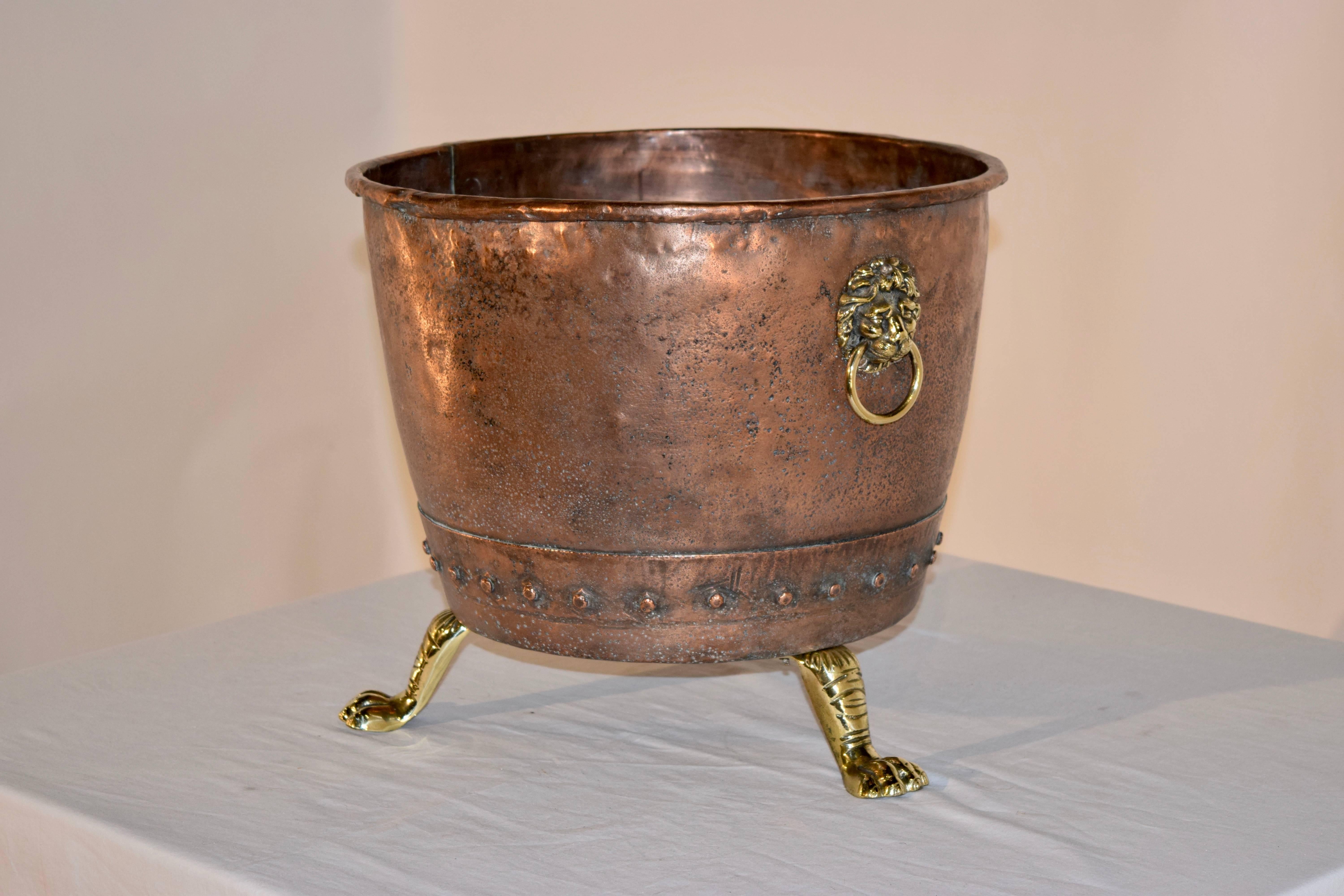 Victorian 19th Century Hammered Copper Log Bucket