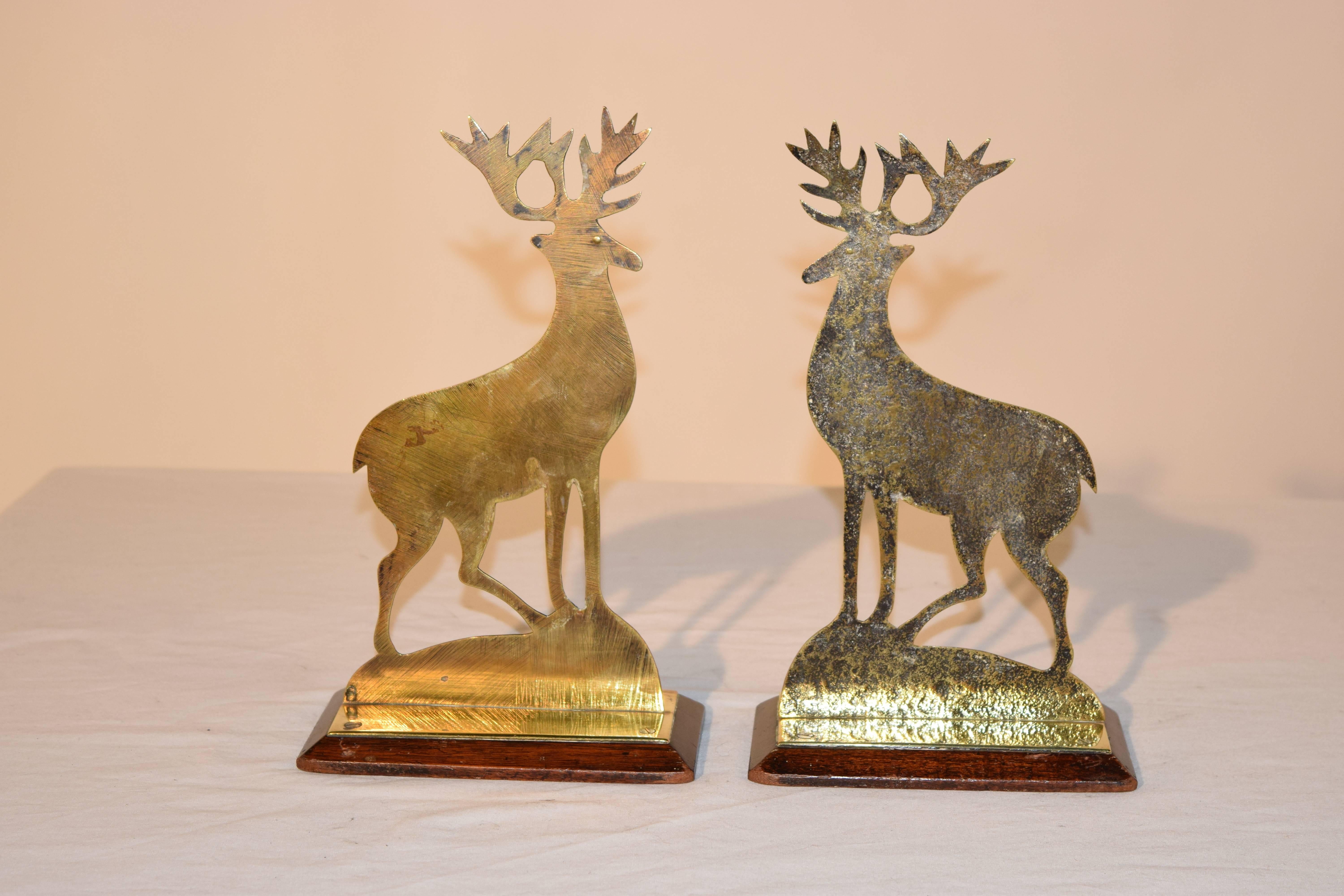 Victorian 19th Century Pair of Brass Stag Mantle Decorations