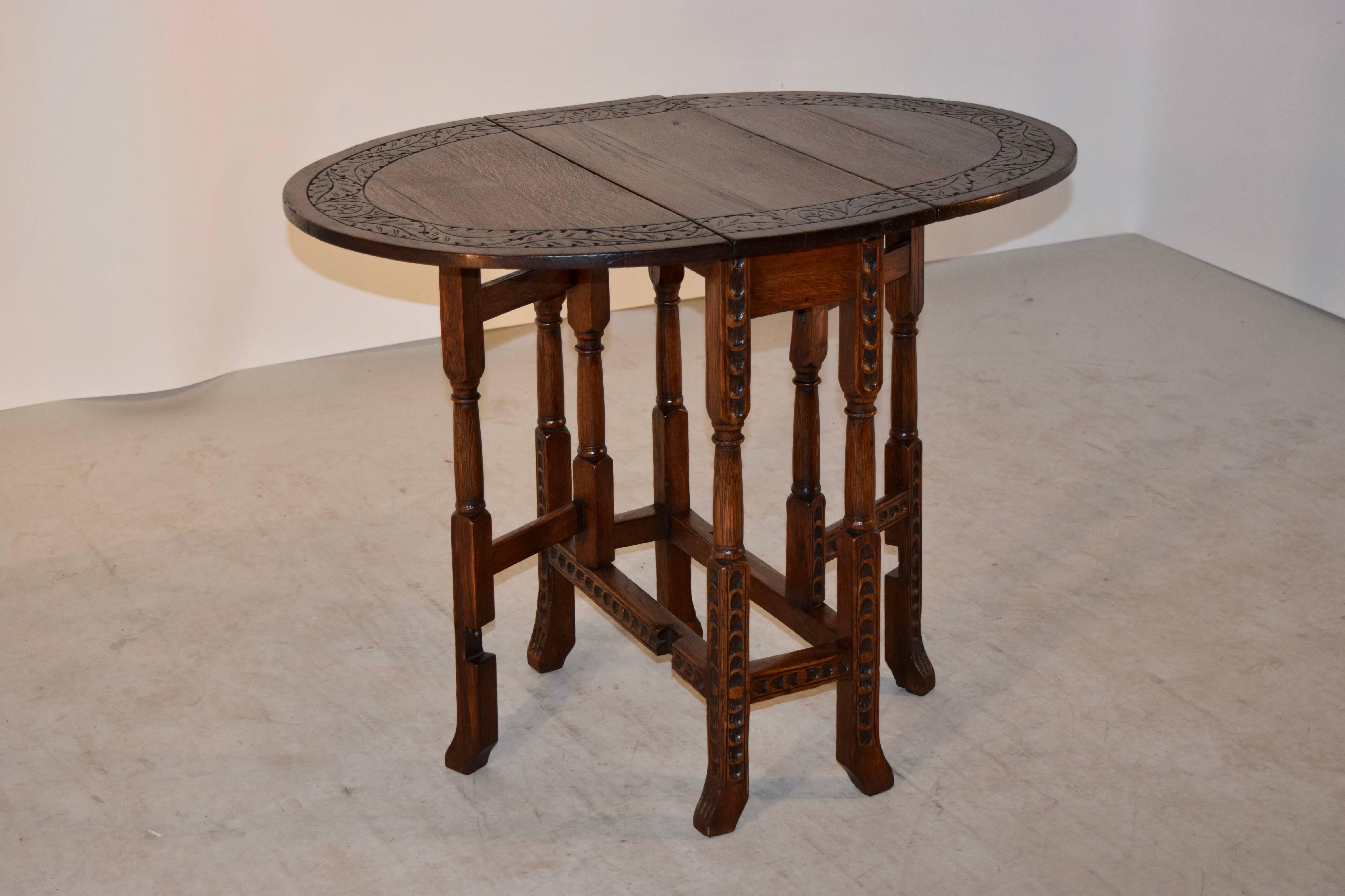 Hand-Carved 19th Century English Gate-Leg Table For Sale