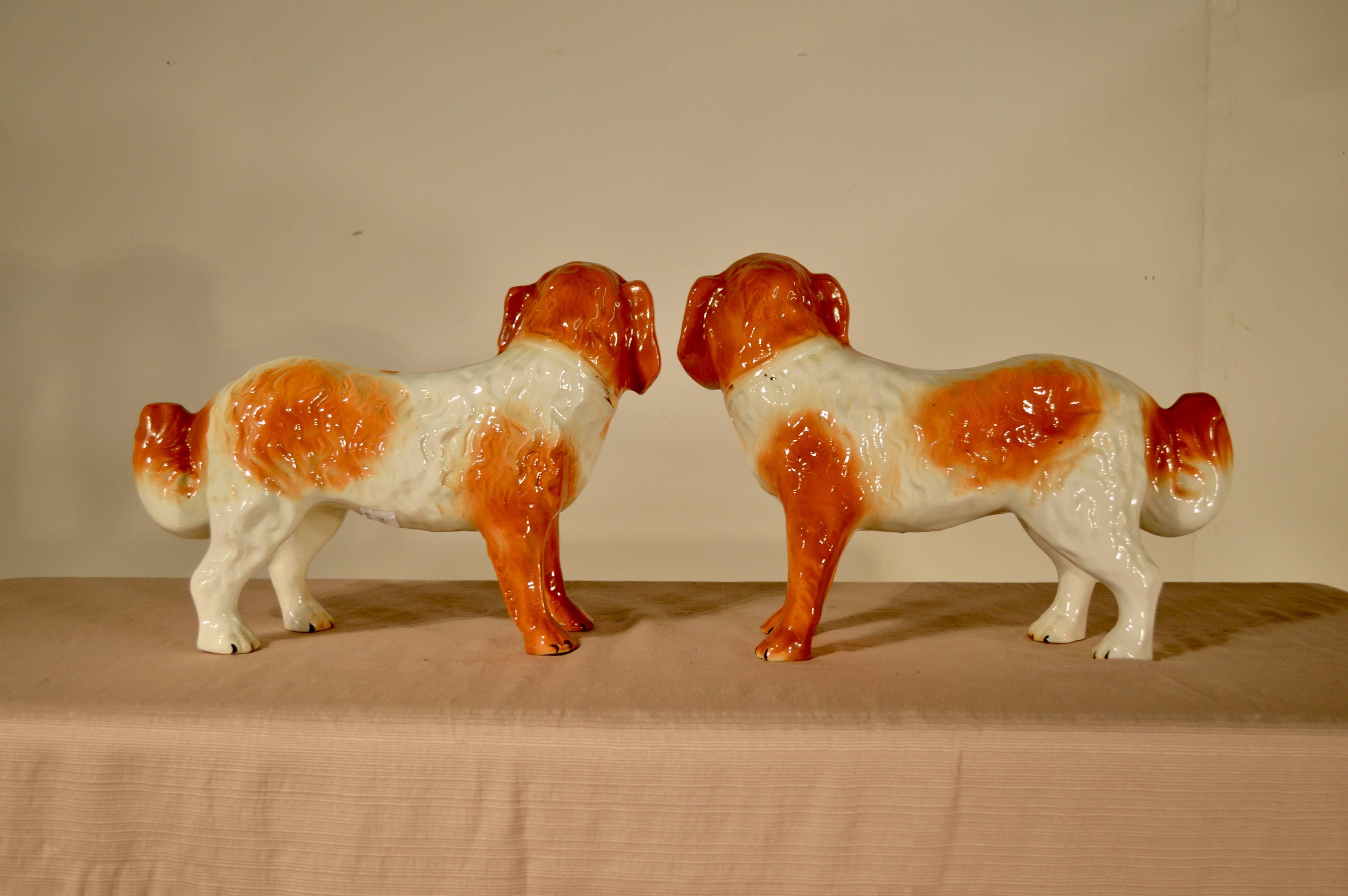 Victorian 19th Century Pair of Staffordshire Standing Dogs