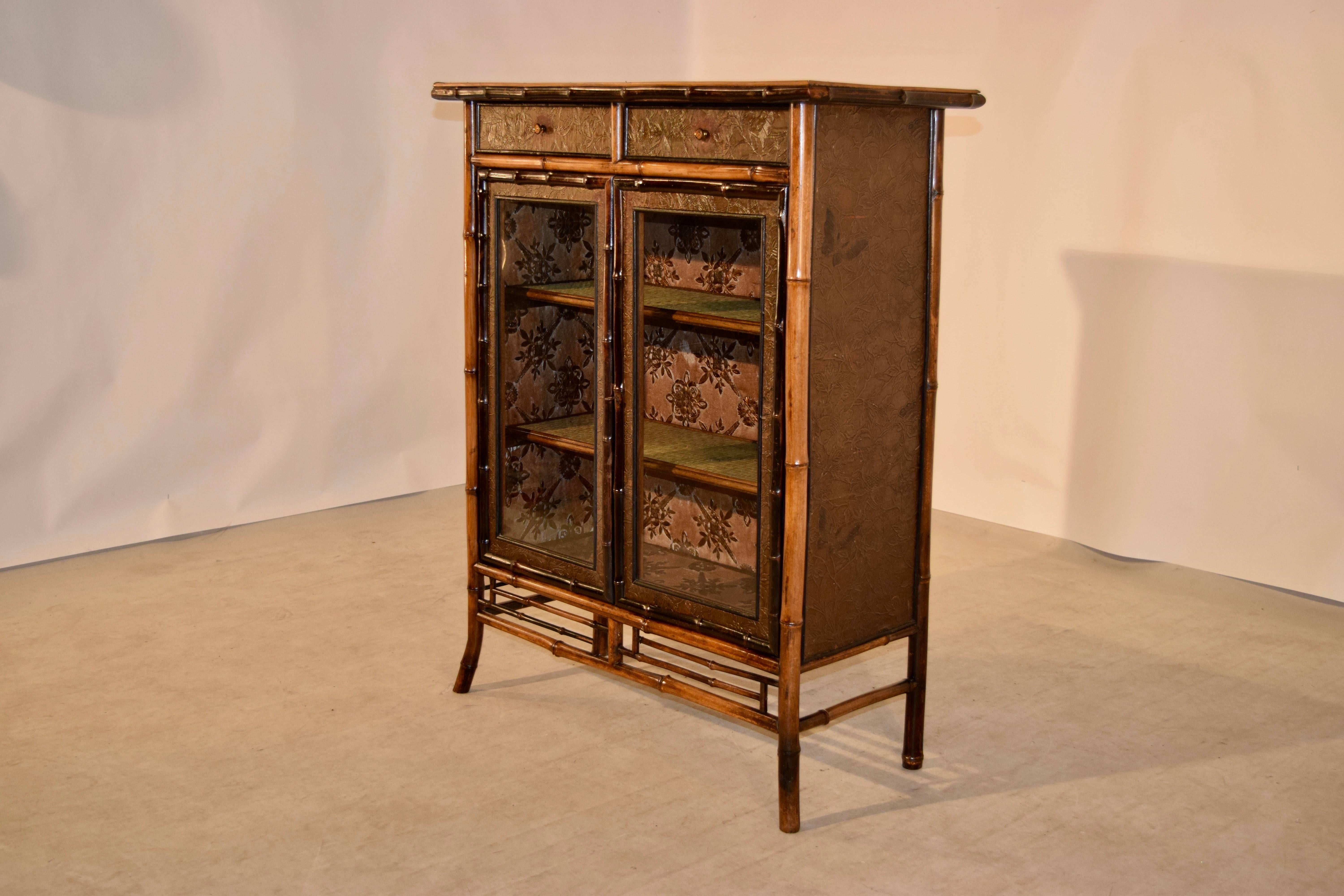Art Nouveau 19th Century Bamboo Bookcase with Glazed Doors