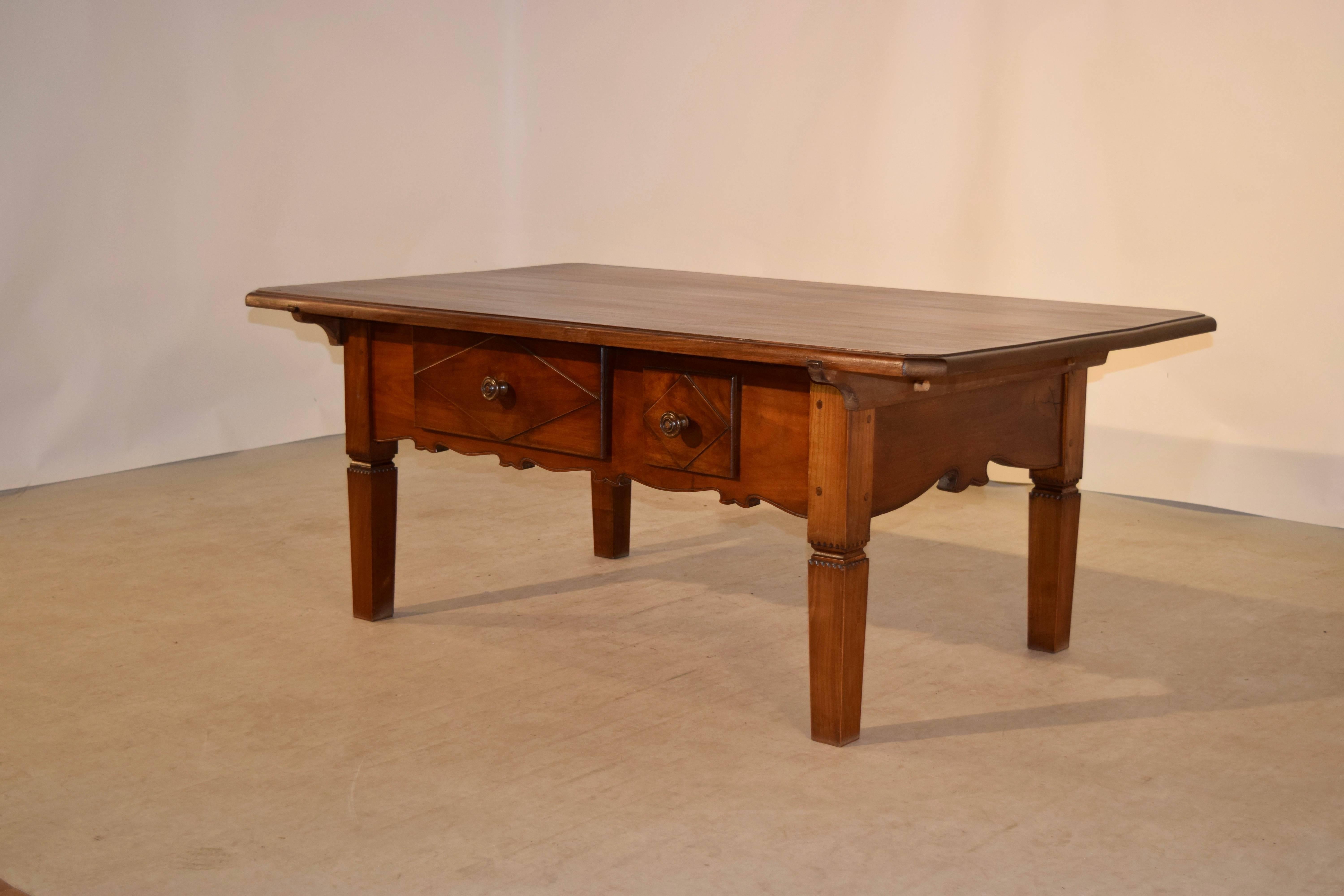 Country 19th Century Swiss Cherry Coffee Table with Two Drawers