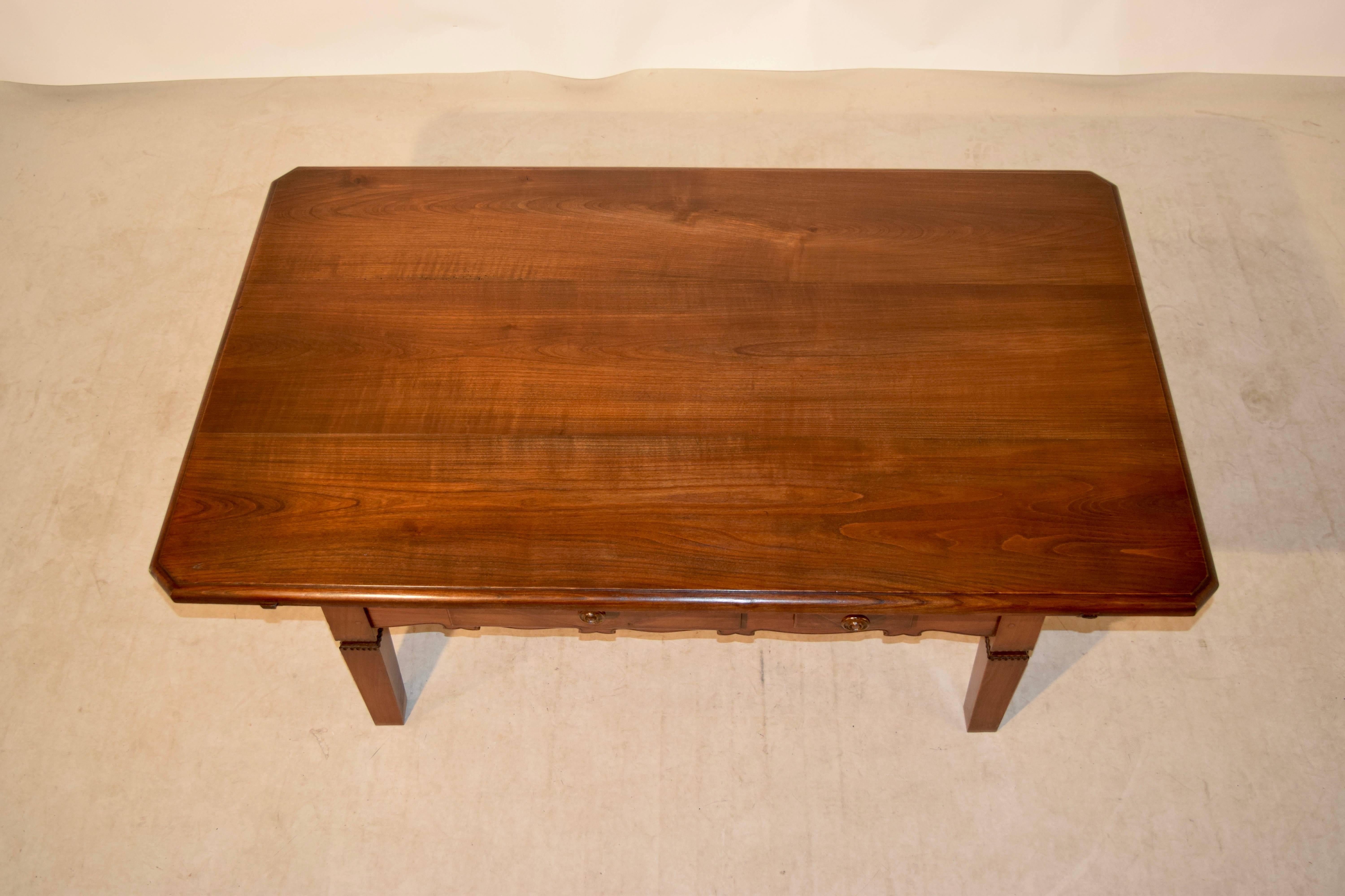19th Century Swiss Cherry Coffee Table with Two Drawers In Good Condition In High Point, NC