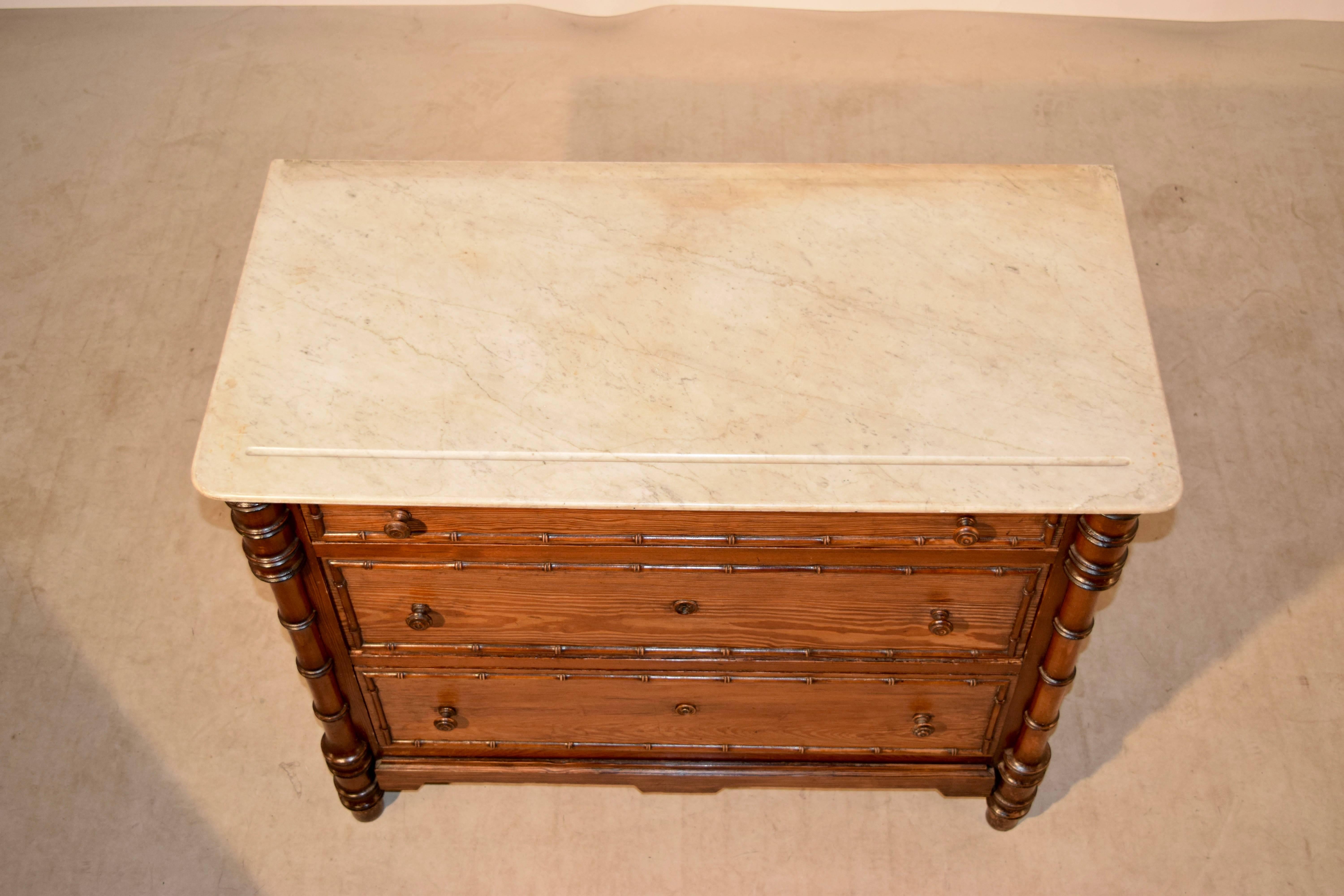 Marble 19th Century French Faux-Bamboo Chest